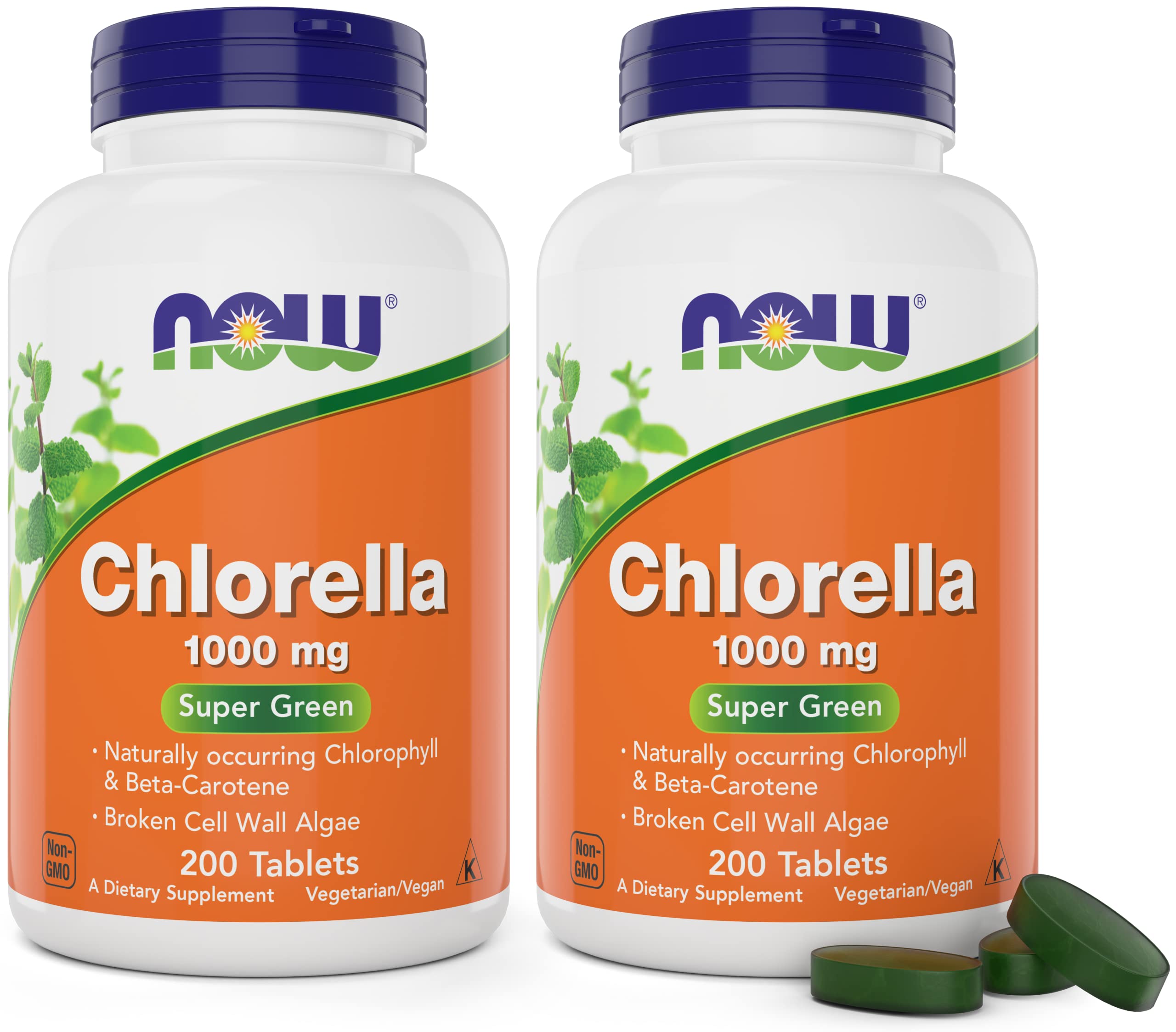 NOW Foods Chlorella 1000 mg, bouteille de 200 comprimés, pratique et prête à l'emploi.