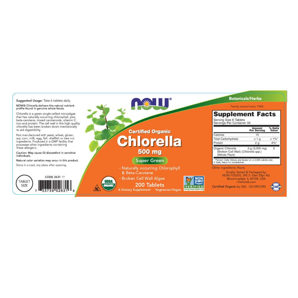 NOW Foods Chlorella: pilules vertes, pack de 2 bouteilles pour votre routine.
