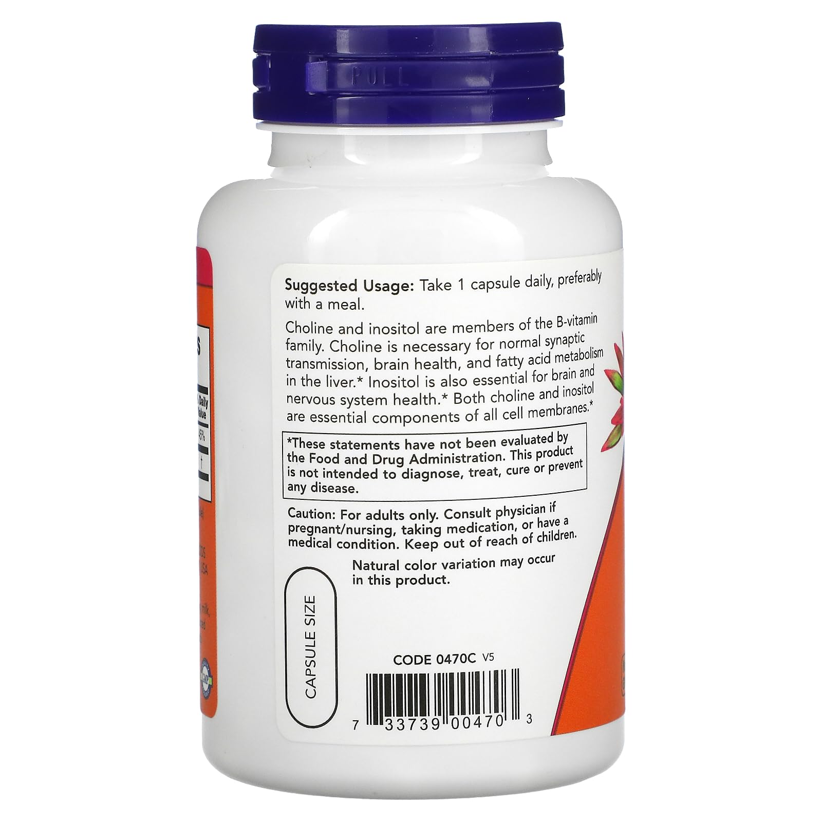 NOW Foods Choline et Inositol 500 mg – emballage, qualité et traçabilité.