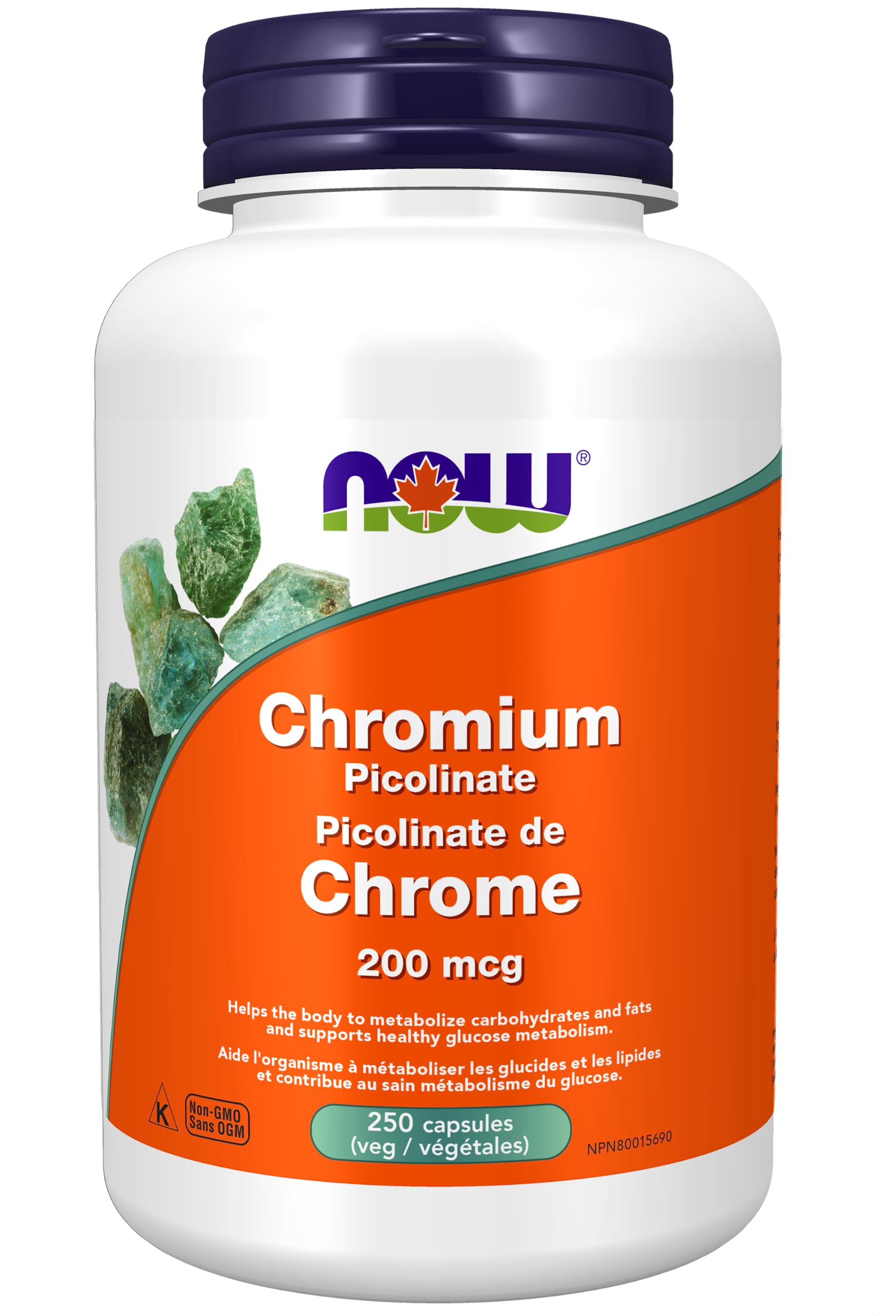 NOW Foods Chromium Picolinate – bouteille, potentiel soutien au métabolisme des glucides.