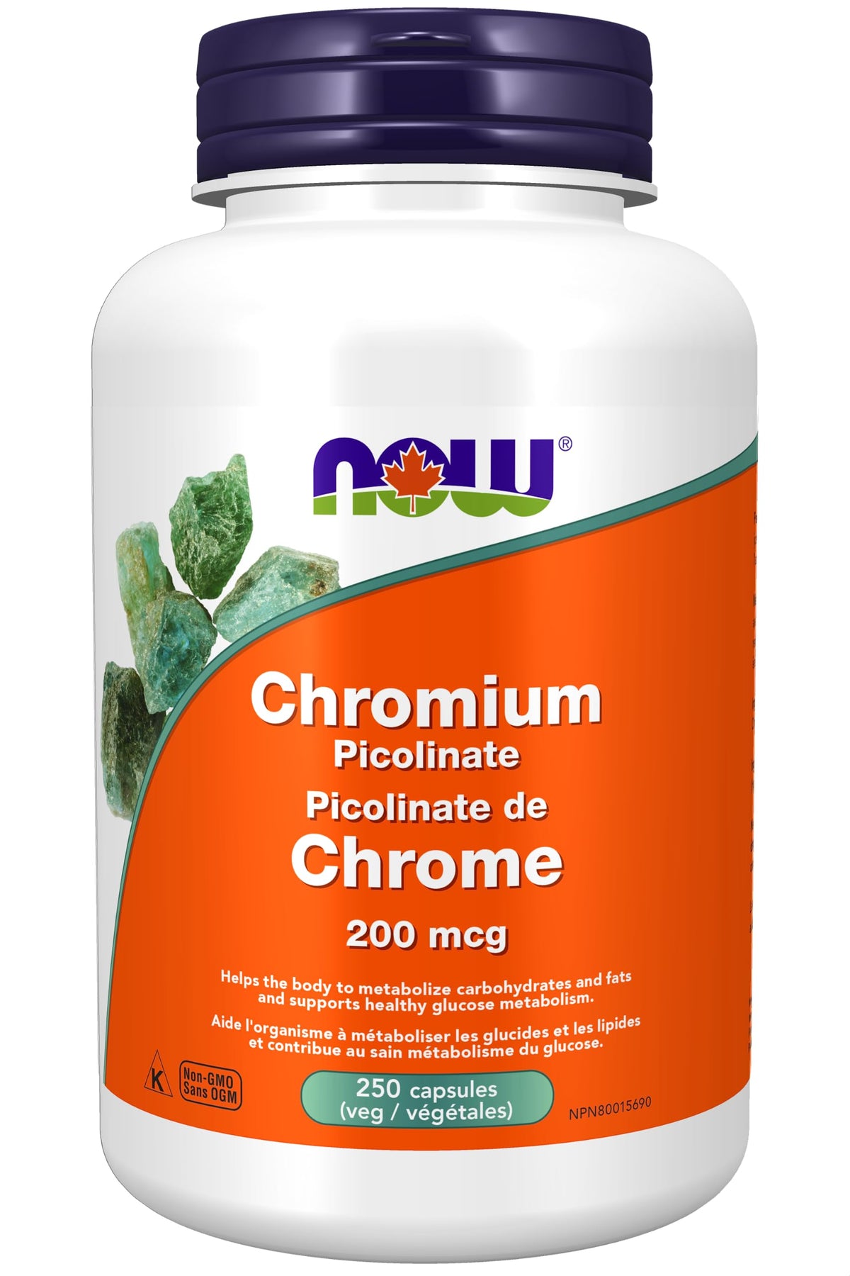 NOW Foods Chromium Picolinate – bouteille, potentiel soutien au métabolisme des glucides.