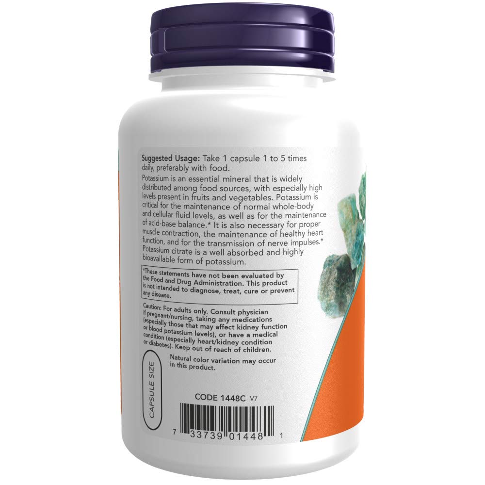 NOW Foods citrate-de-potassium – etiquette sur emballage, produit clair et lisible.