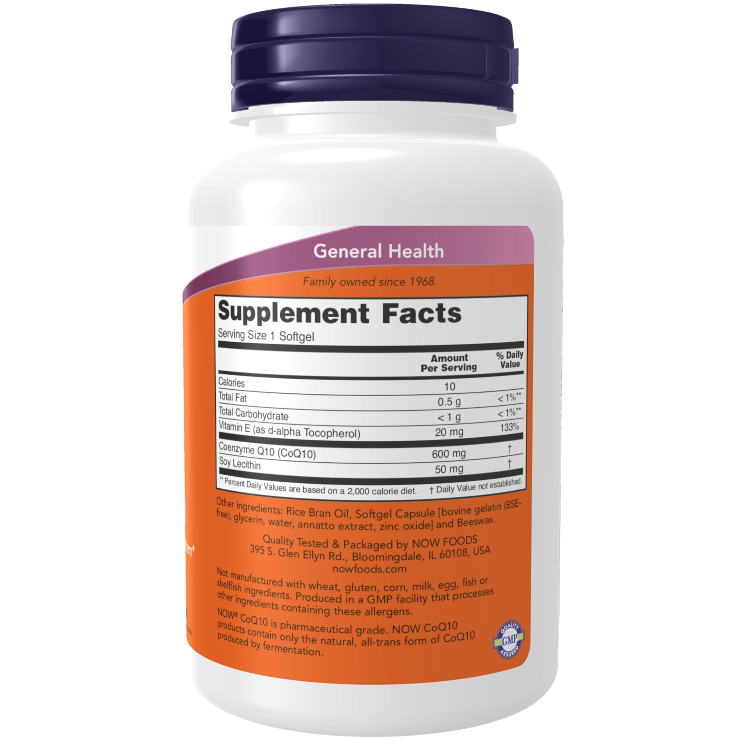 NOW Foods CoQ10 600 mg – étiquette lisible et traçabilité.
