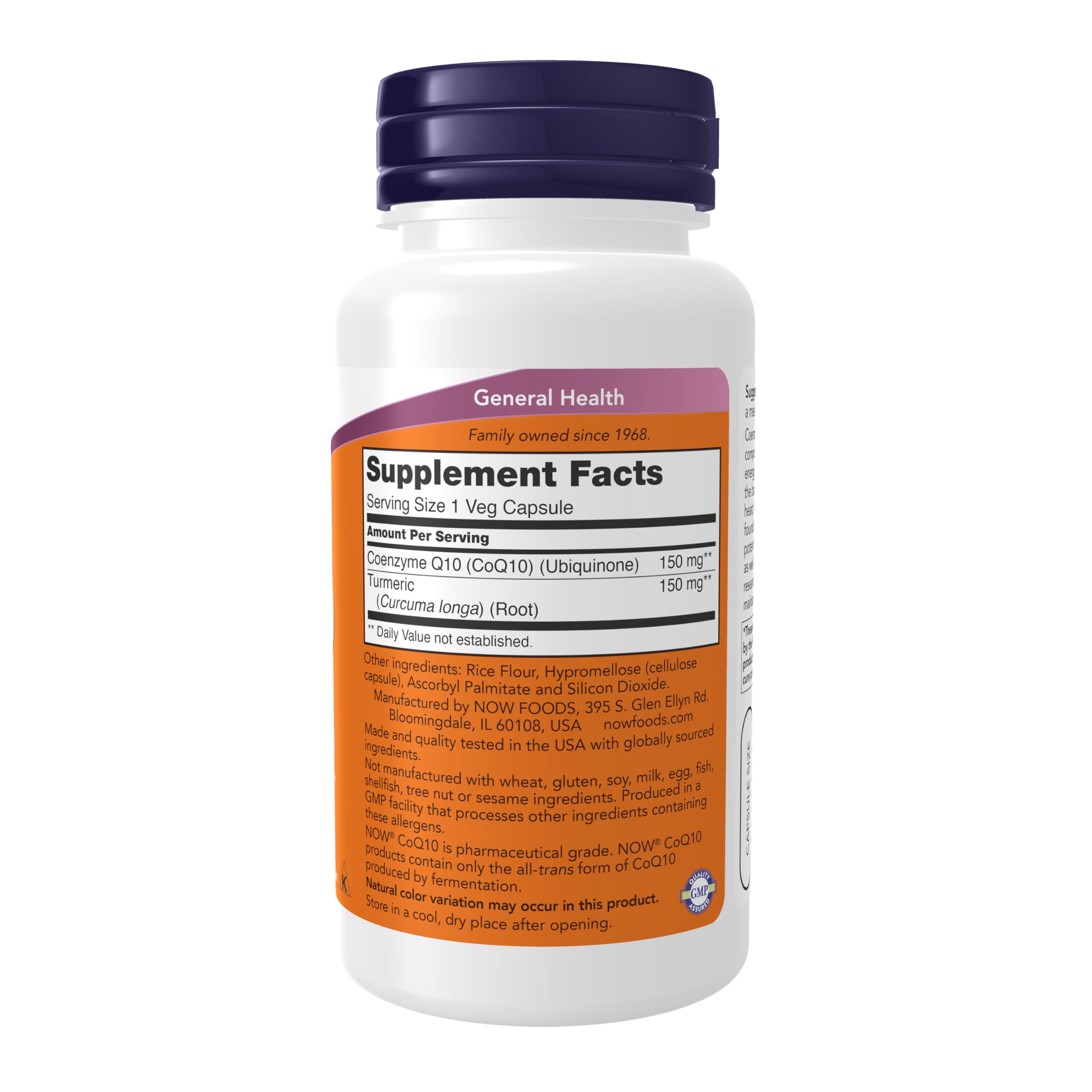 NOW Foods CoQ10 – Étiquette montrant la forme tout-trans par fermentation.