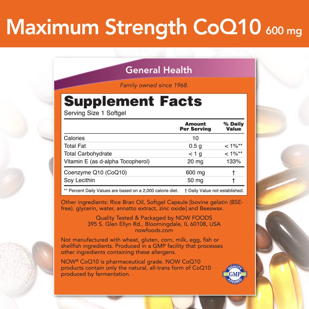 CoQ10 NOW Foods, gélules 600 mg, soutien potentiel à l'énergie cellulaire