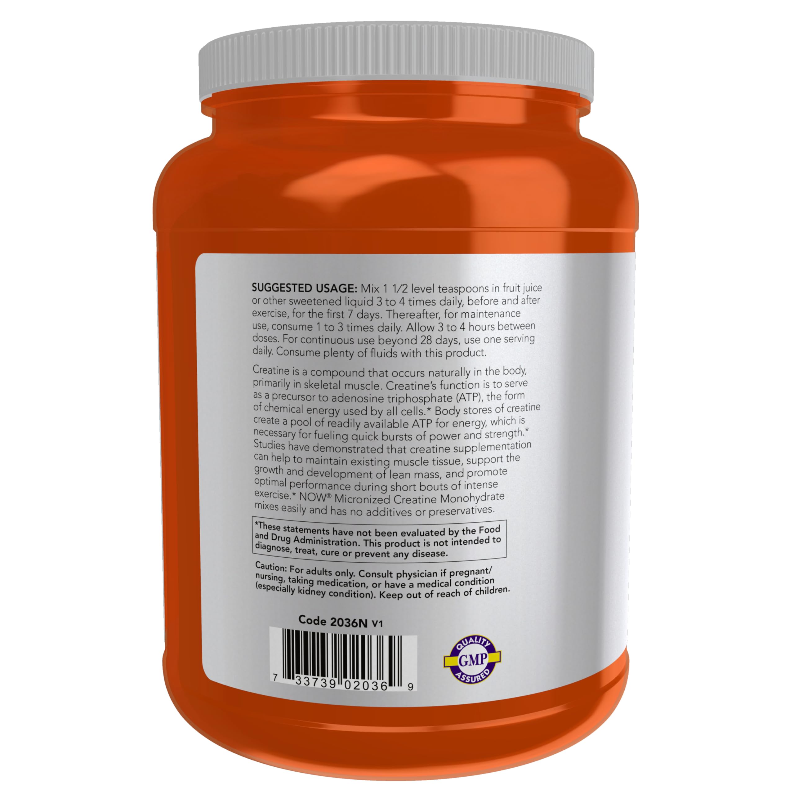 Boîte NOW Foods Créatine micronisée 500 g, emballage pratique pour l'entraînement.