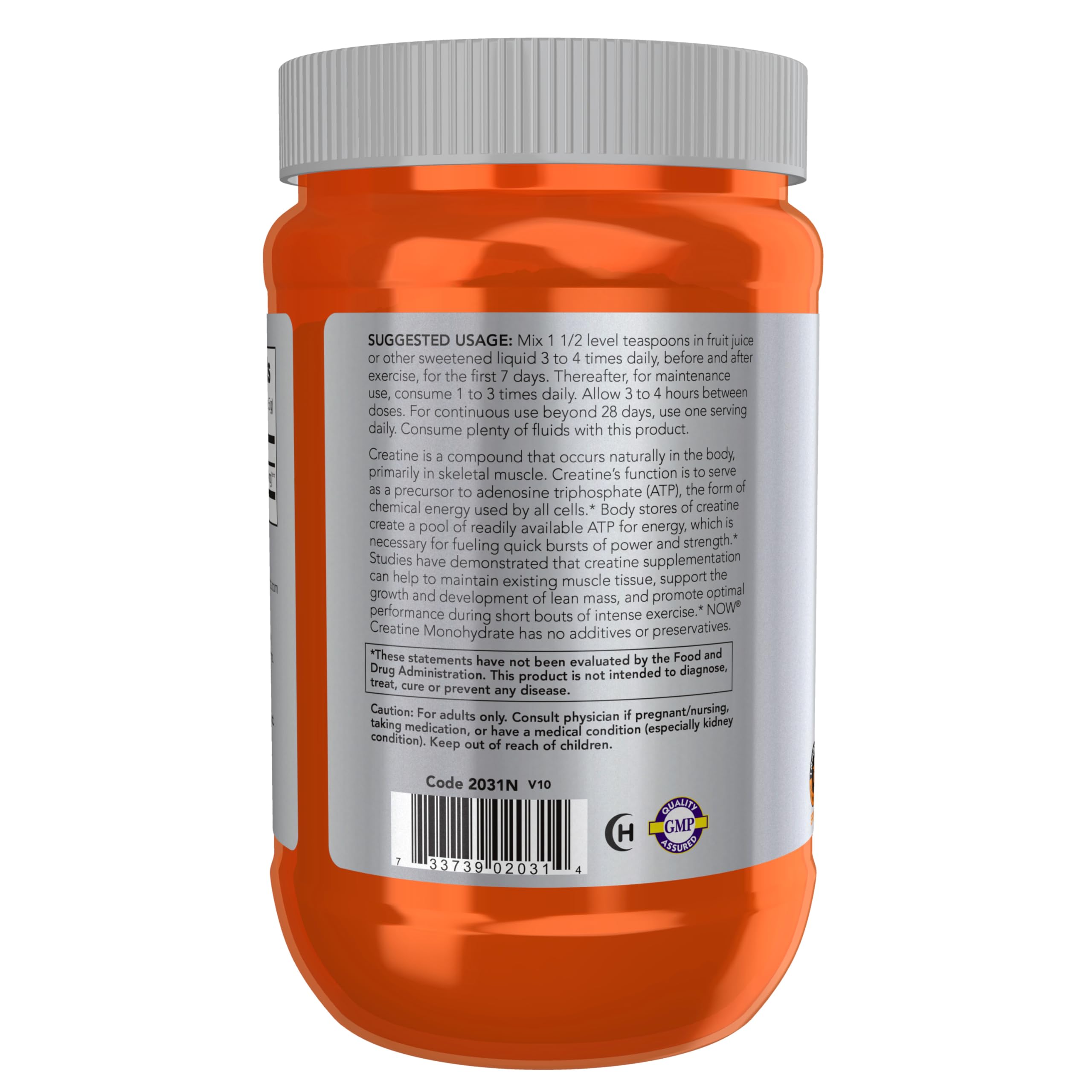 NOW Foods Créatine Monohydrate – boîte d’emballage facile à ranger