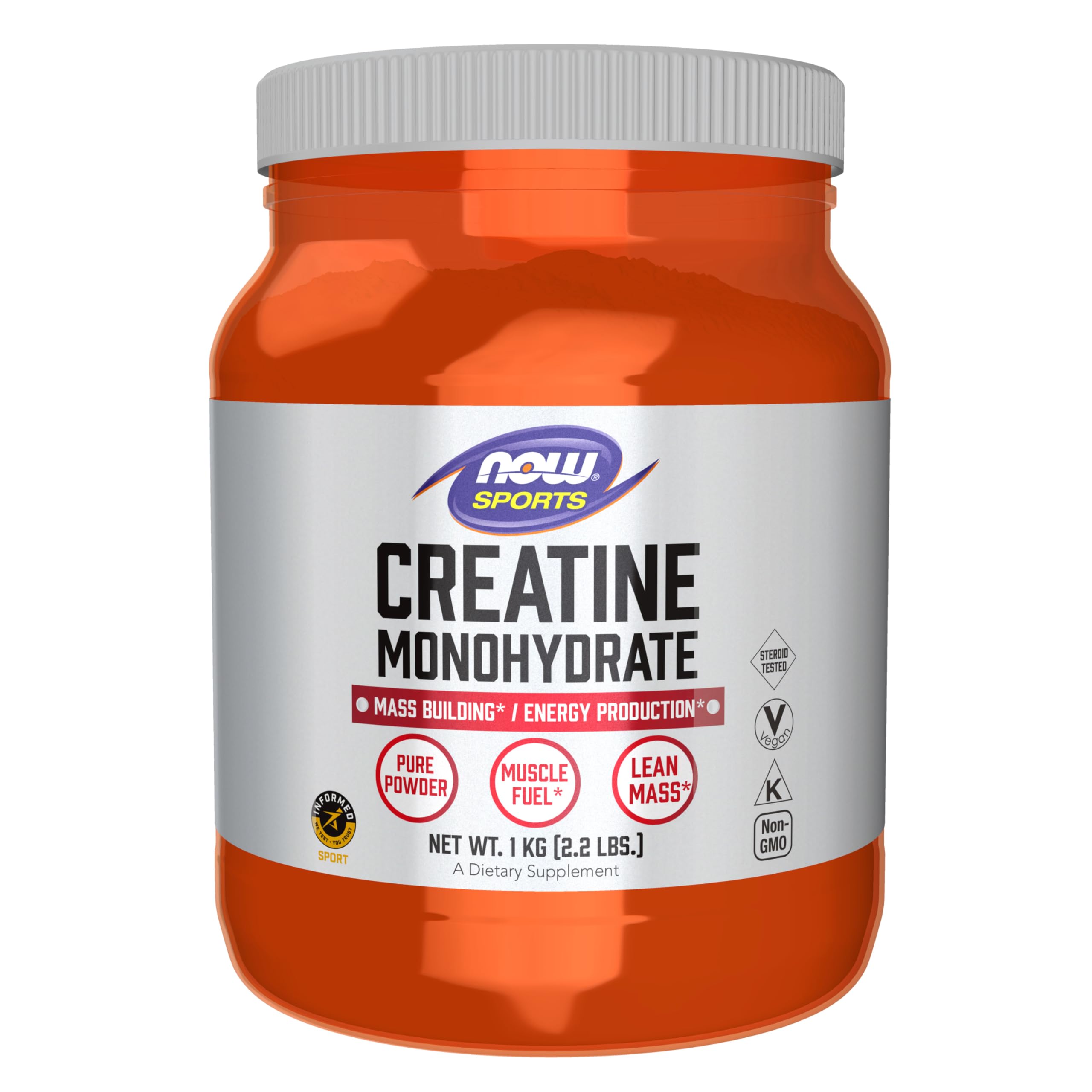 NOW Foods Créatine Monohydrate, emballage clair et fiable pour l'entraînement.