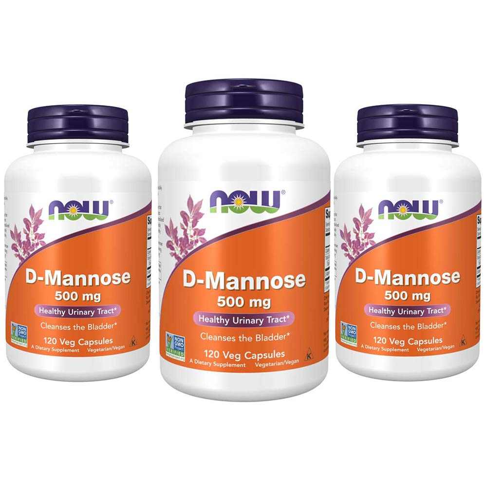 NOW Foods D‑Mannose 500 mg—bouteille; soutien potentiel des voies urinaires.