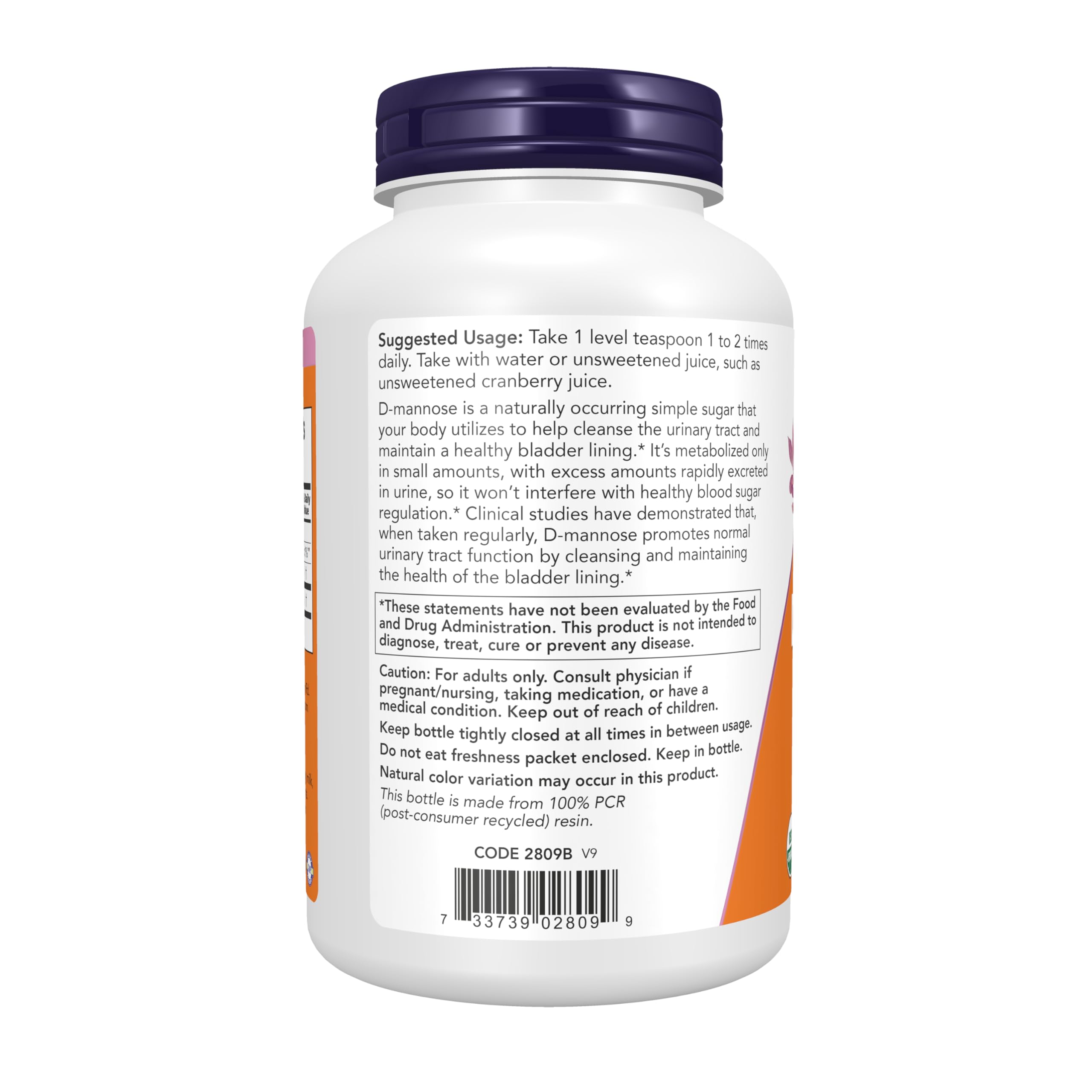 NOW Foods D-Mannose, poudre d'entretien urinaire, élimine particules indésirables.