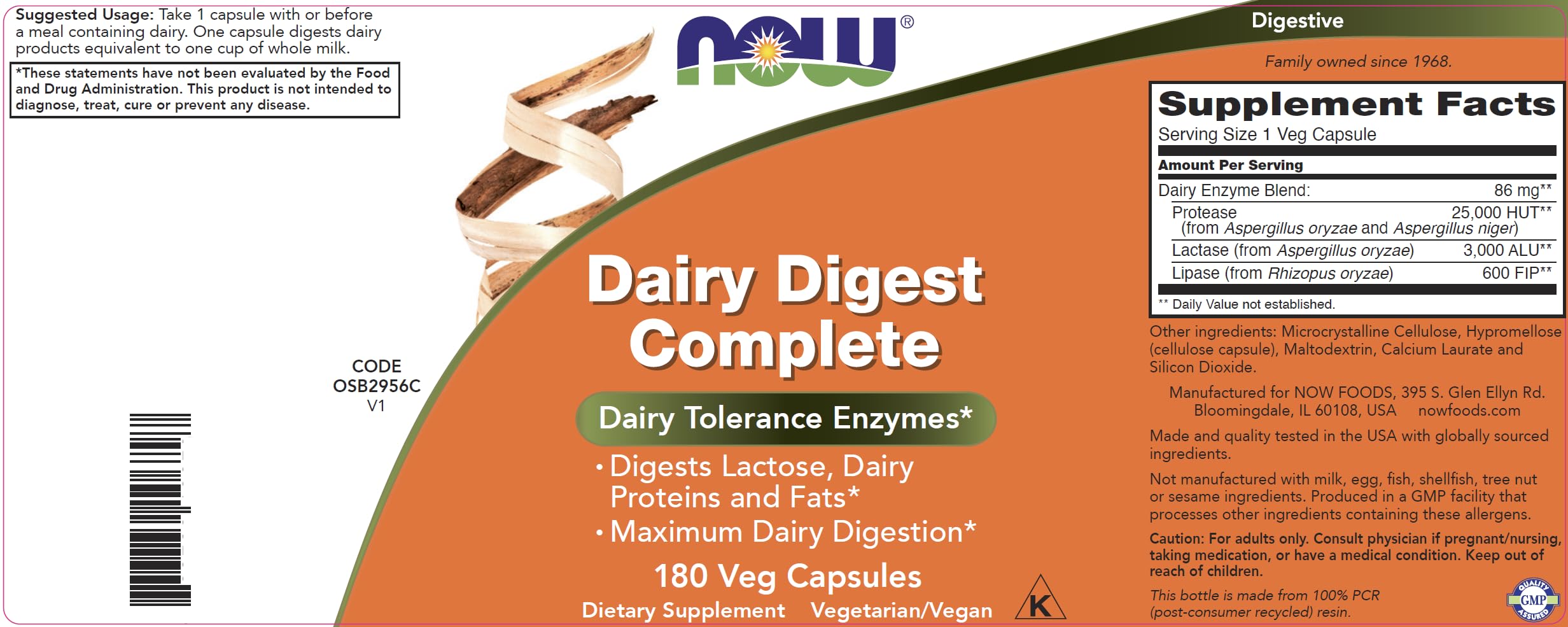 NOW Foods Now Dairy Digest Complete, utilisation indiquée, aide lors des repas riches en produits laitiers.