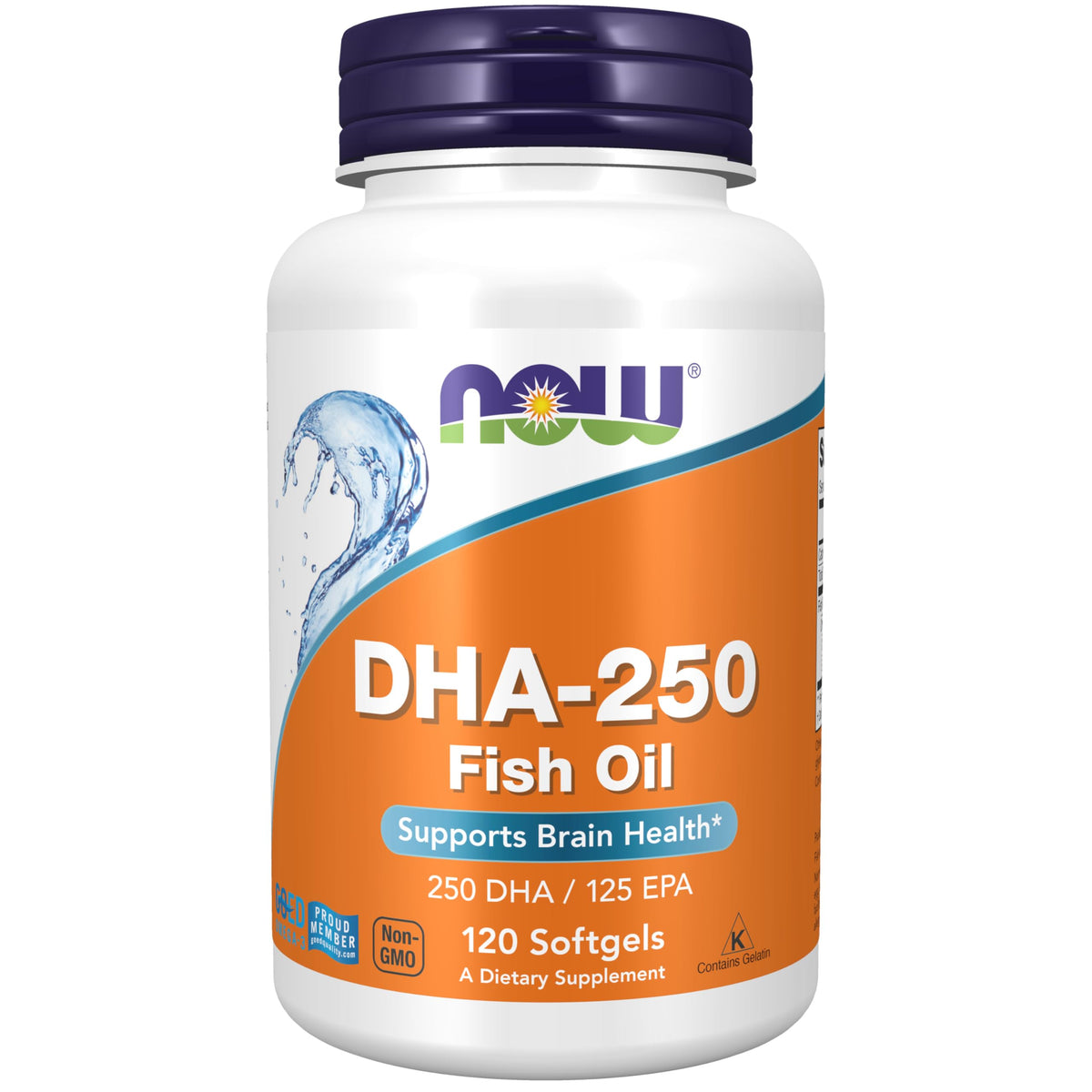NOW Foods DHA-250-125 EPA en bouteille, gelules pratiques pour l'apport quotidien.