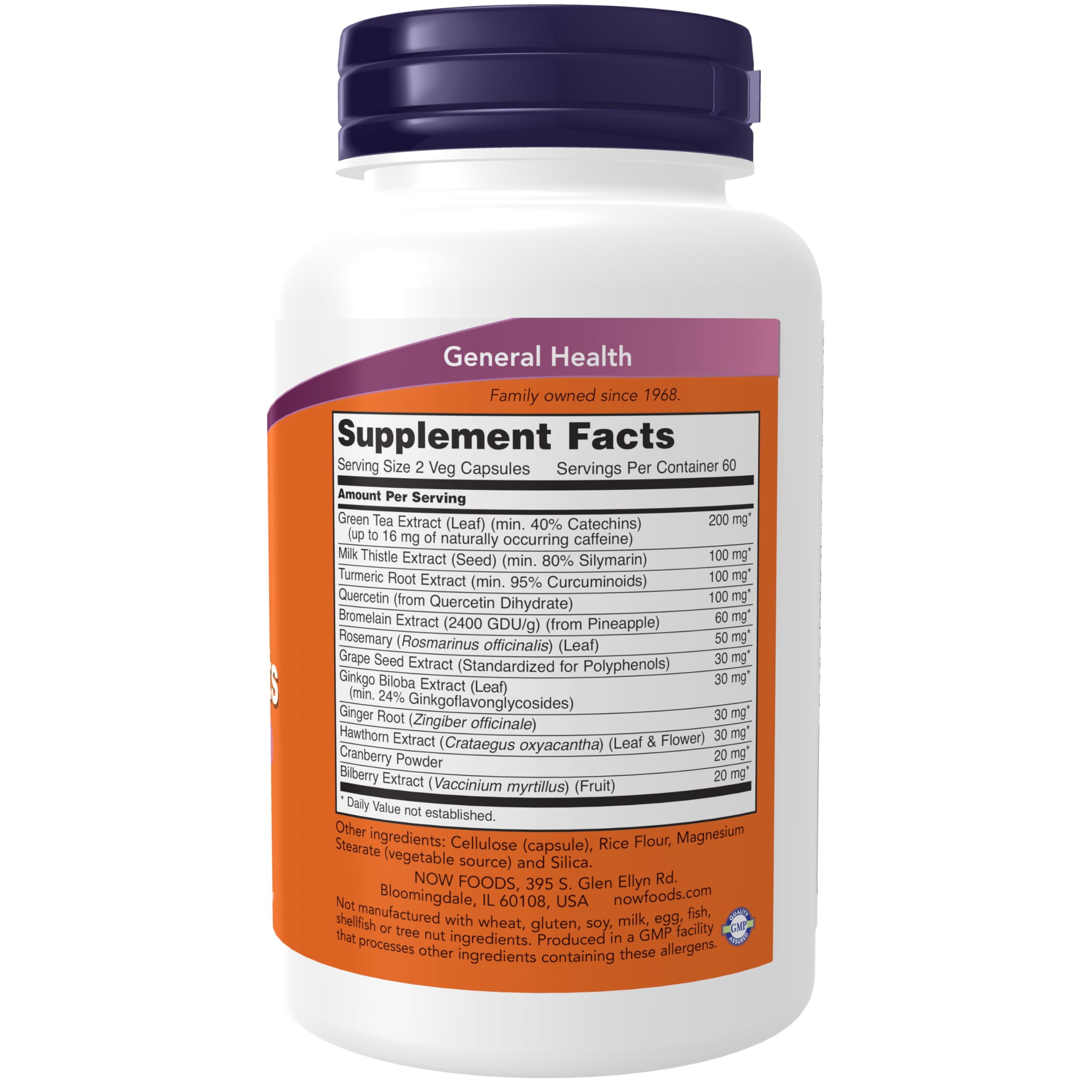 NOW Foods étiquette d'emballage offrant les informations produit brèves.