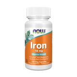 NOW Foods fer-bisglycinate-18mg, bouteille de capsules végétales pour une supplémentation pratique.