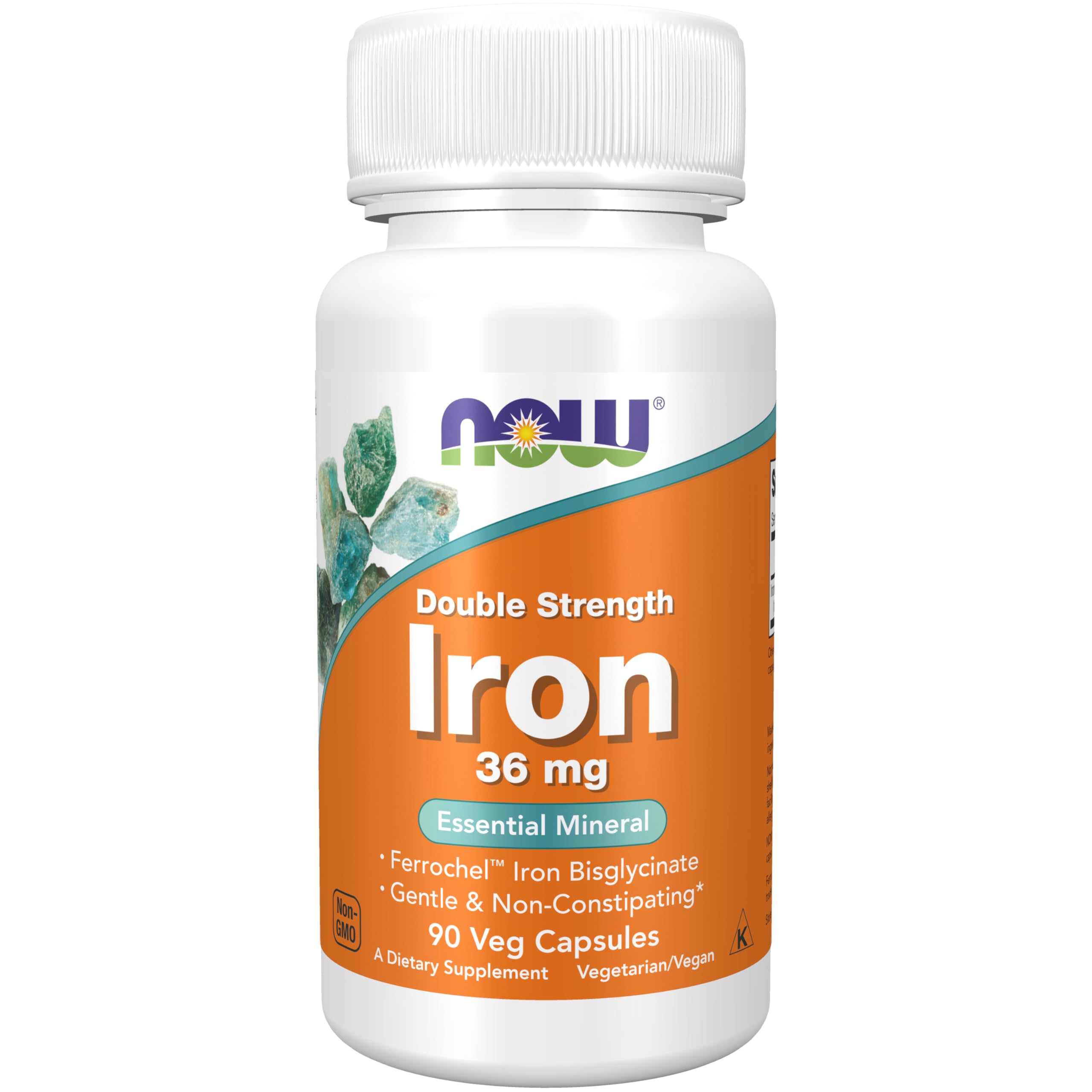 NOW Foods Ferrochel 36 mg capsules vegan — soutien quotidien à l'énergie et l'oxygénation.