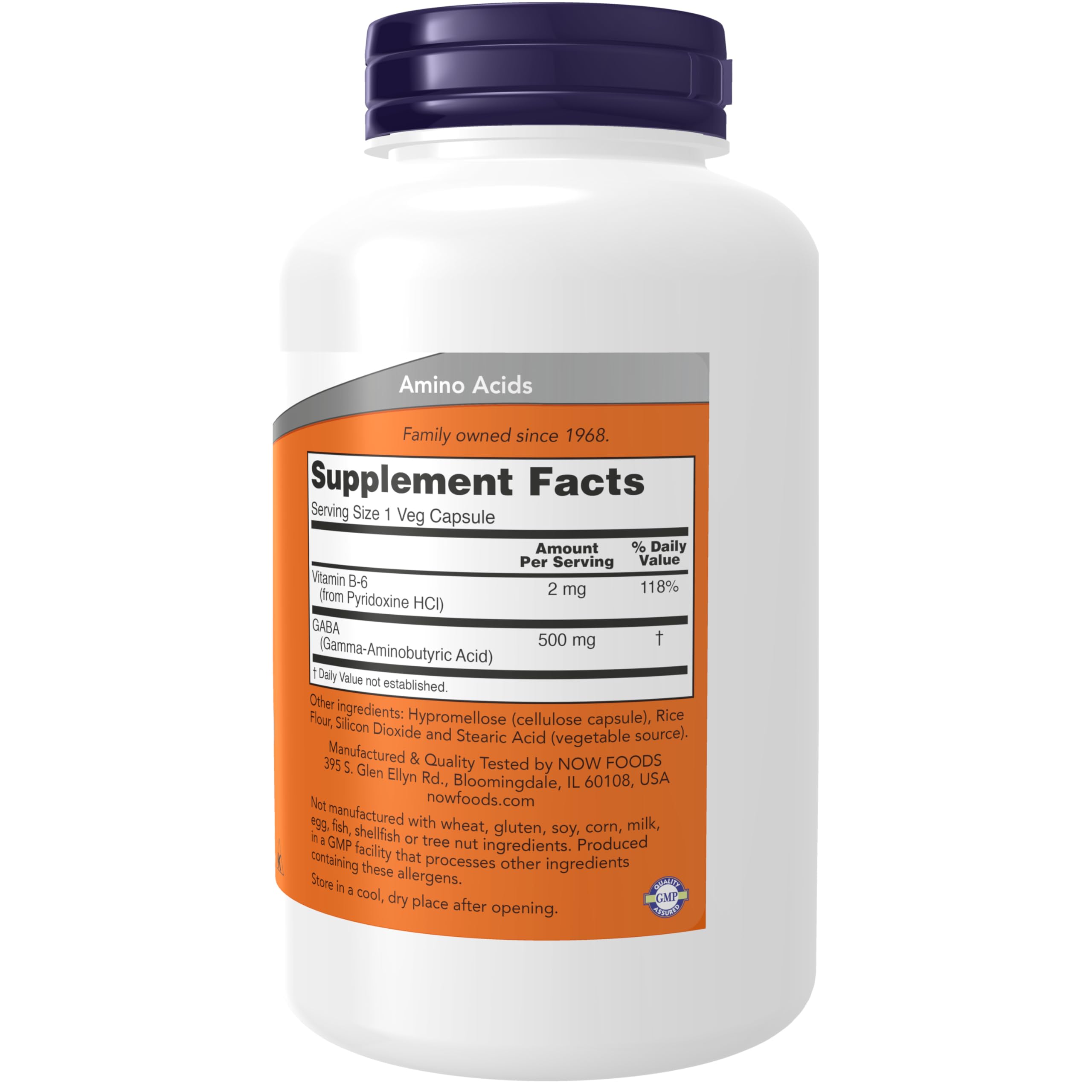 NOW Foods GABA 500 mg : capsules visibles, destinées à soutenir la relaxation nocturne.