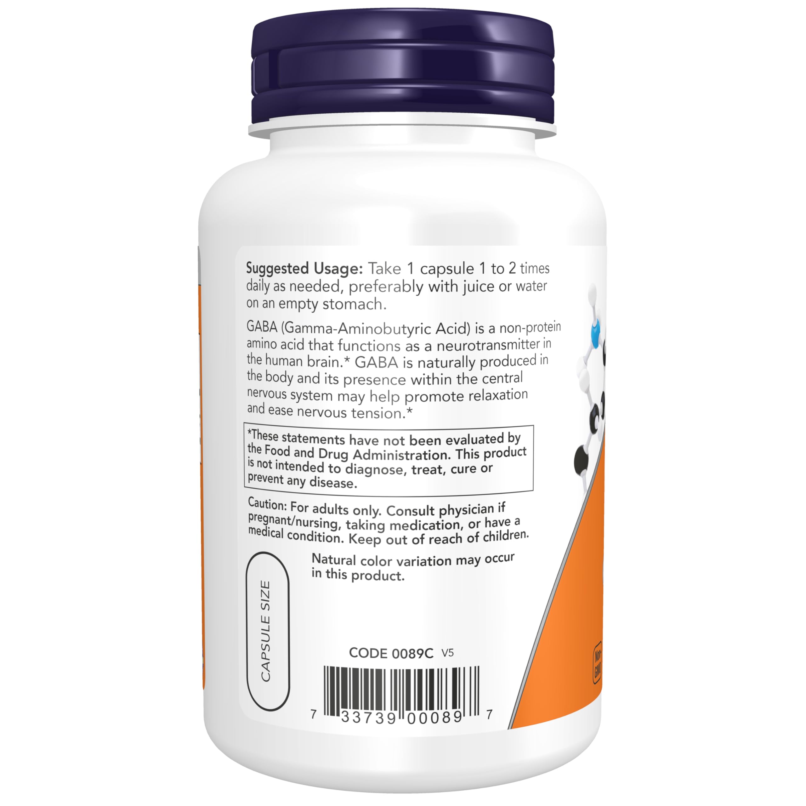 NOW Foods GABA 750 mg, capsules végétales, faciles à avaler et pratiques.
