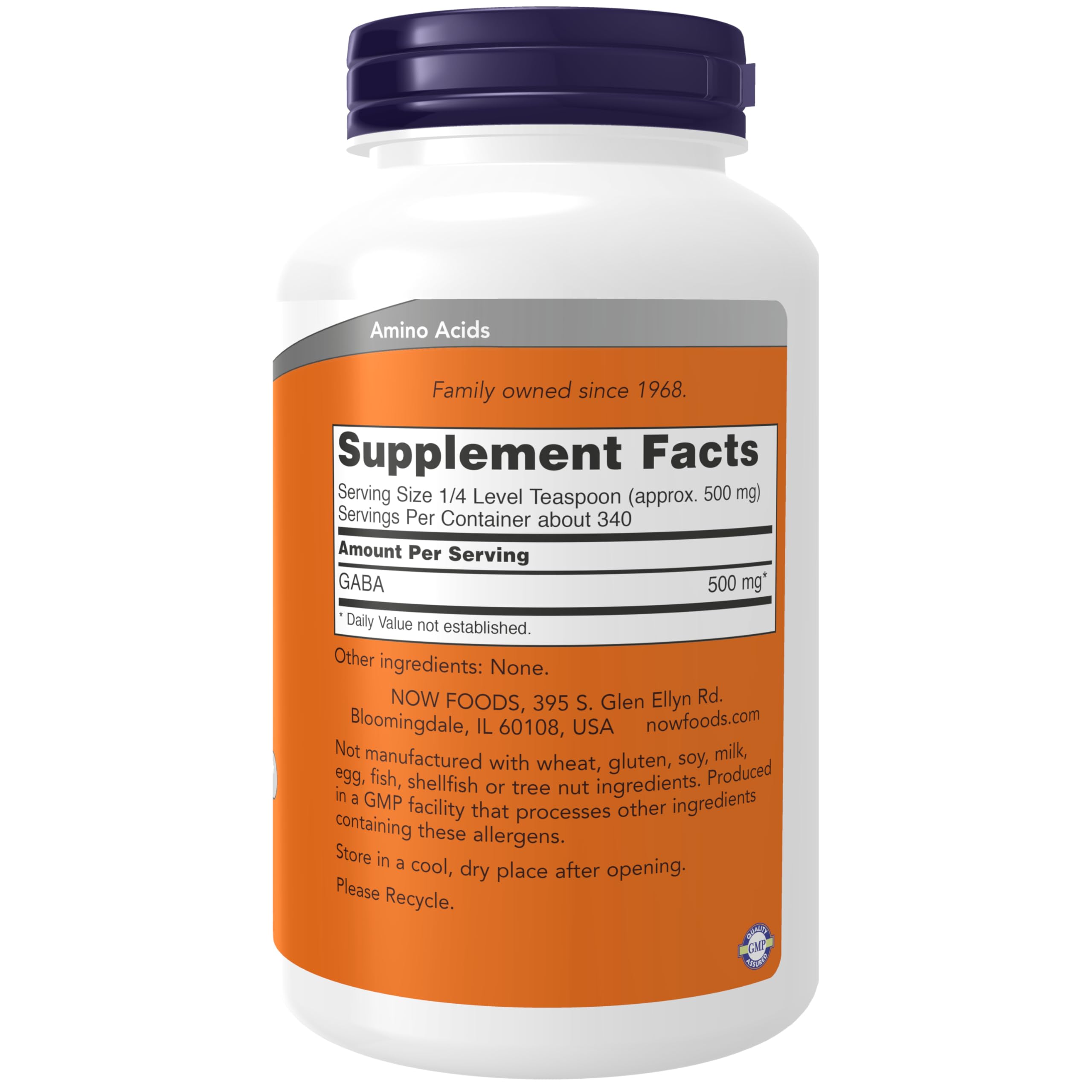 NOW Foods GABA en poudre, dose-cuillère pour une utilisation pratique et précise.