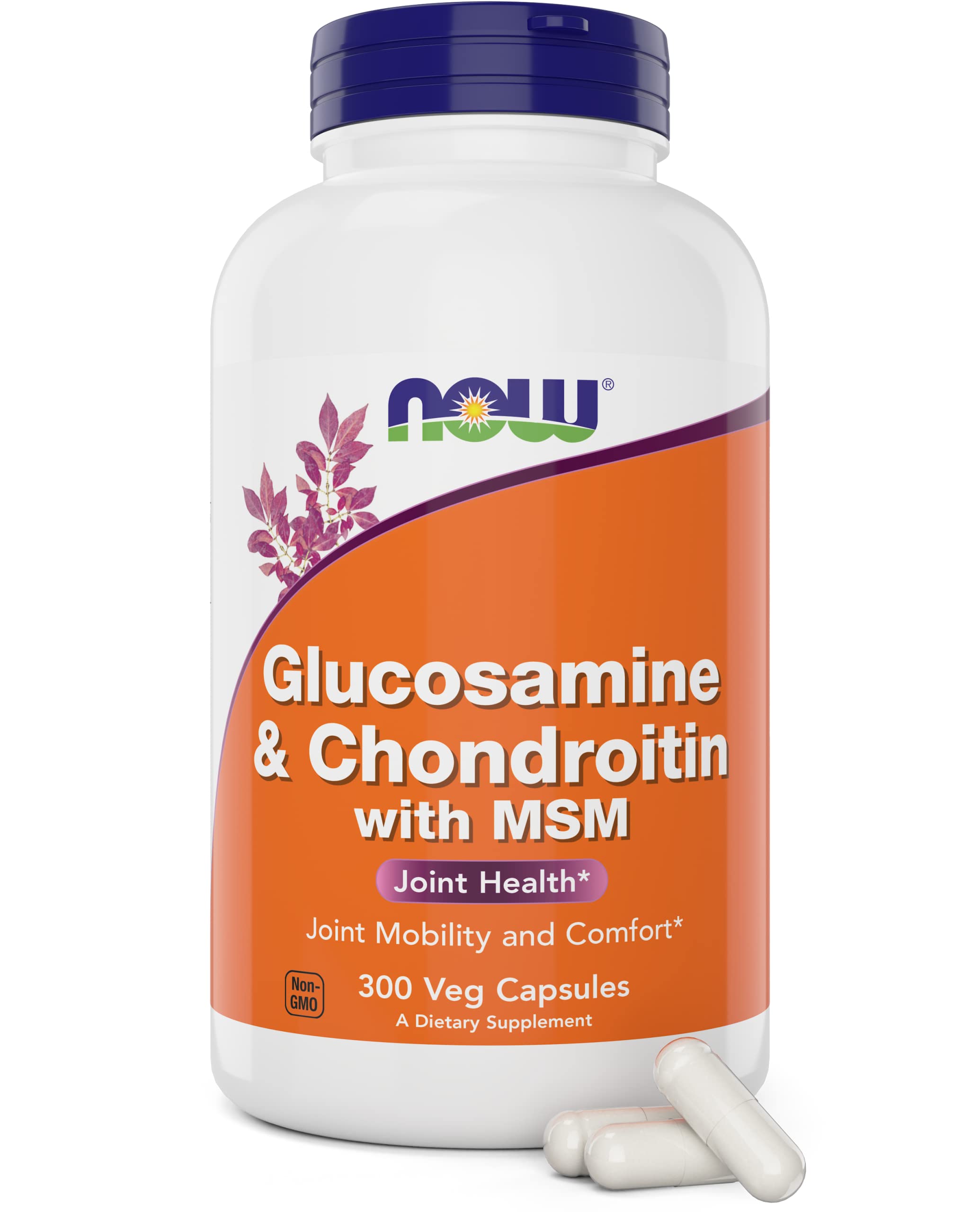 NOW Foods Glucosamine & Chondroitin avec MSM, bouteille de 300 capsules, soutien potentiel à la mobilité.