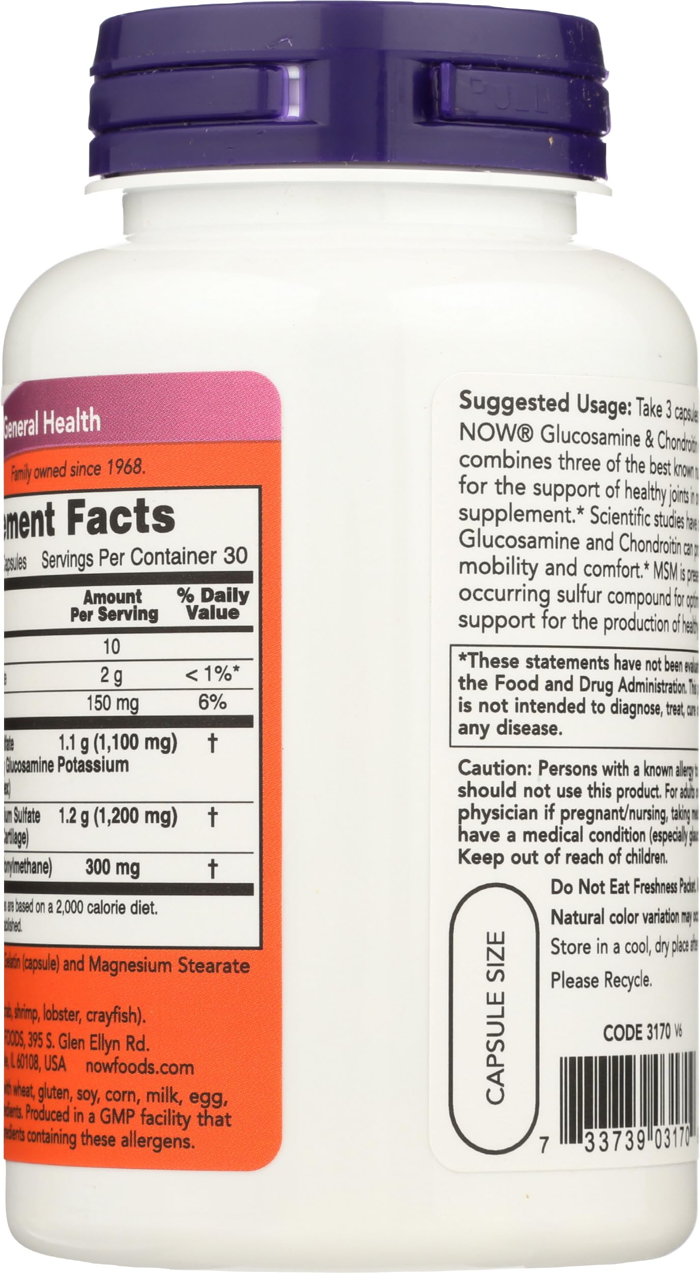 NOW Foods Glucosamine-Chondroitin-MSM – capsules visibles et soutien potentiel pour les articulations