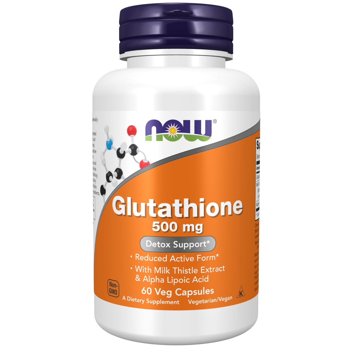 NOW Foods Glutathion 500 mg – bouteille, soutien potentiel à la détoxication cellulaire.