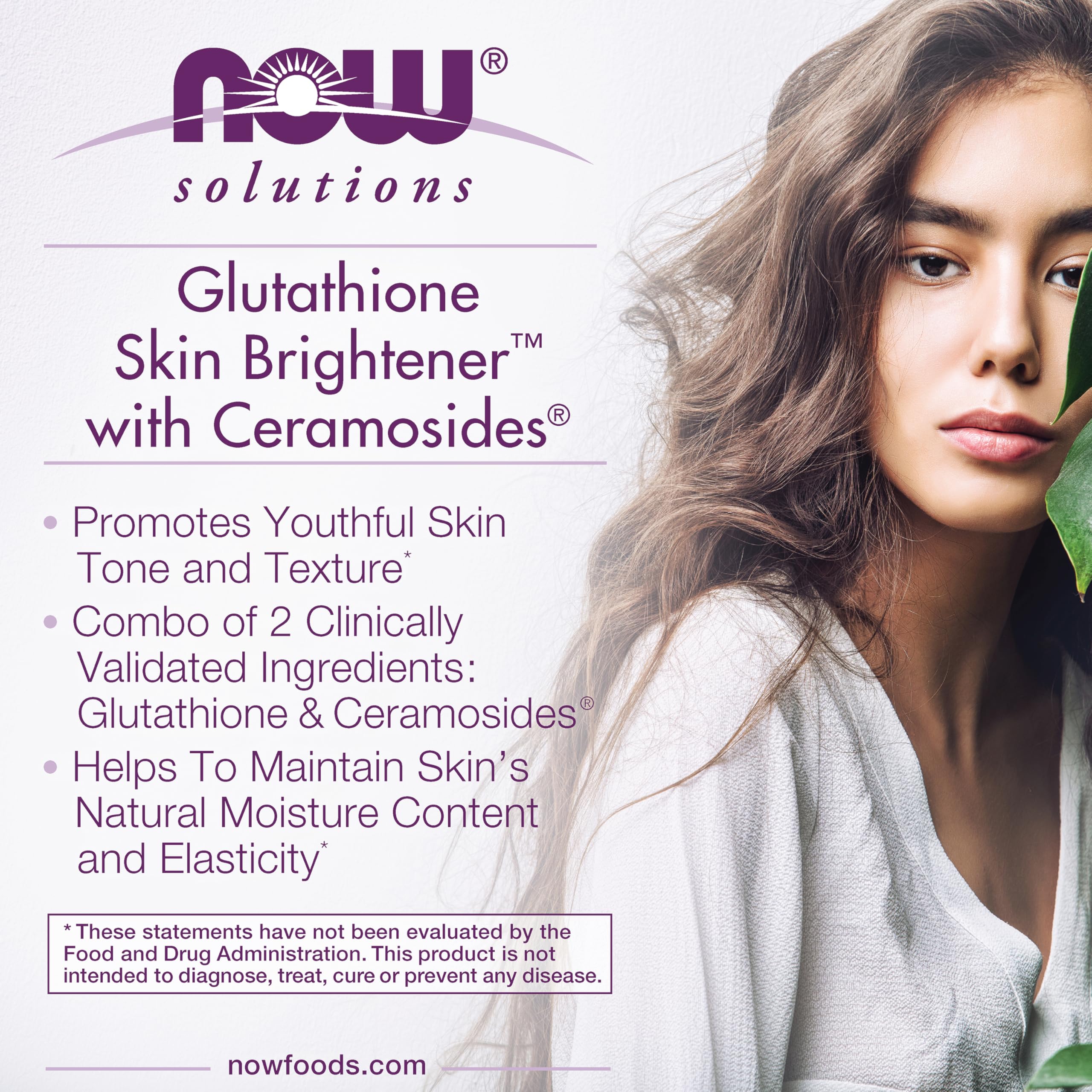 NOW Foods Glutathione Skin Brightener ceramosides-étiquette: ceramosides pour l'hydratation.