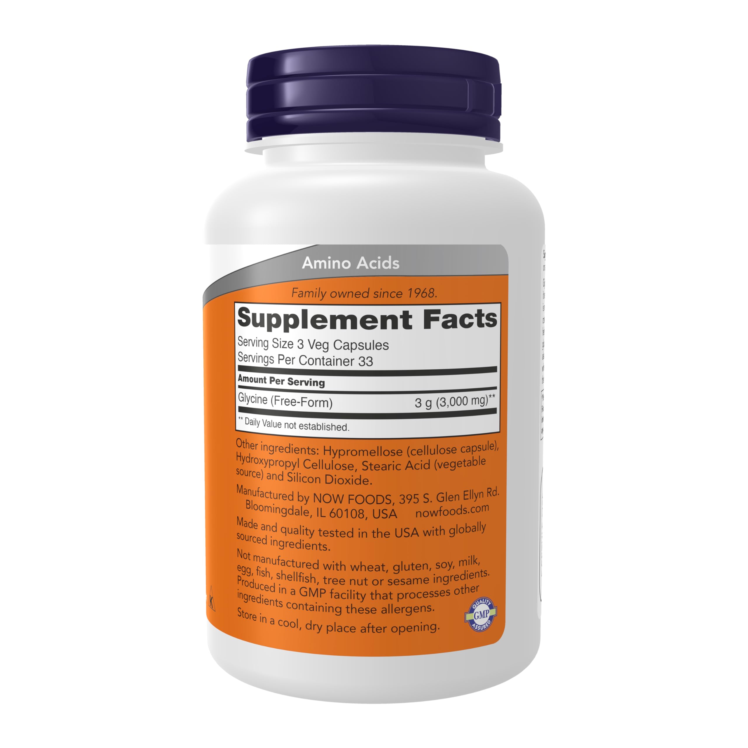 NOW Foods Glycine 1000 mg – bouteille sur étagère, pratique au quotidien