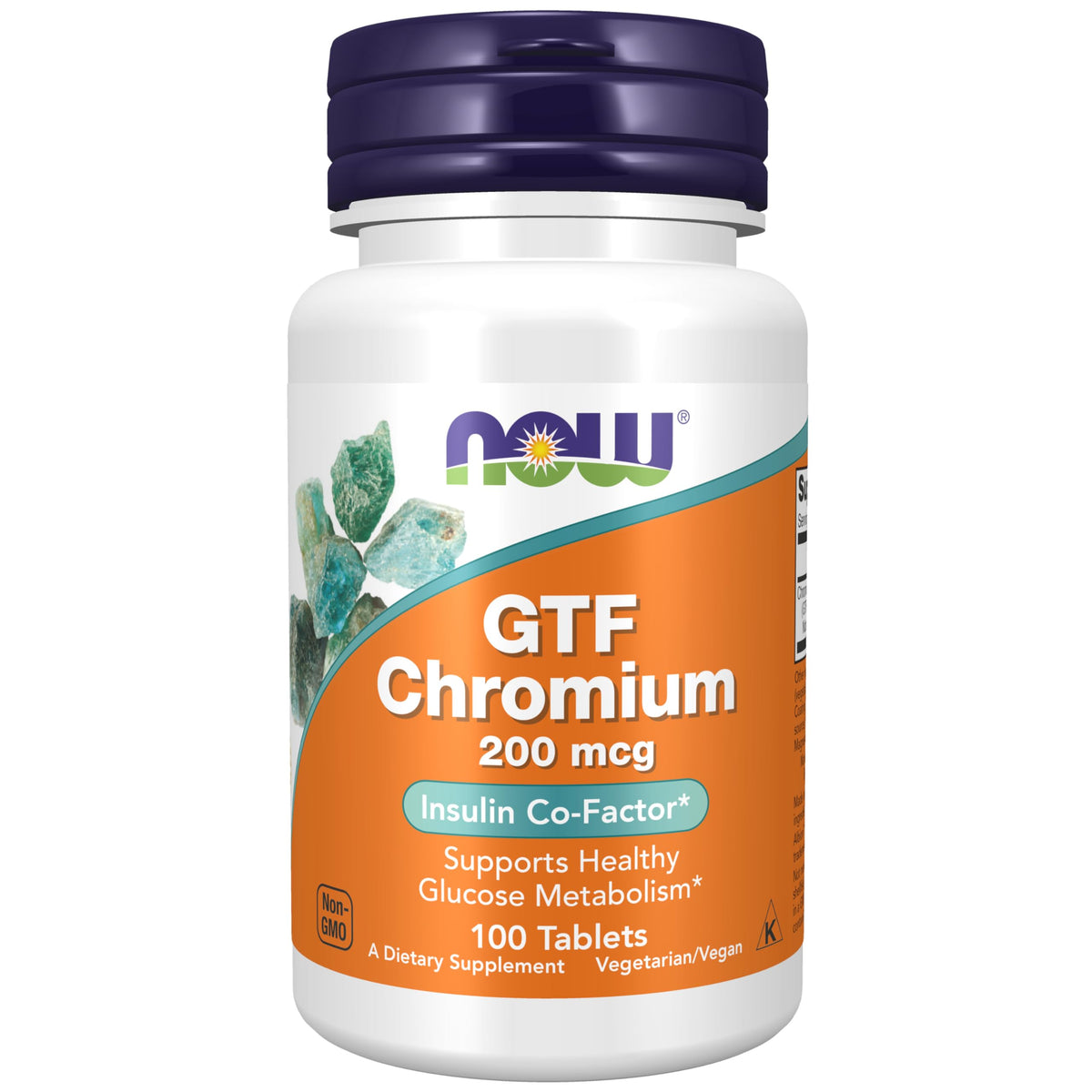 NOW Foods GTF Chromium comprimés dans une bouteille, potentiel soutien du métabolisme.