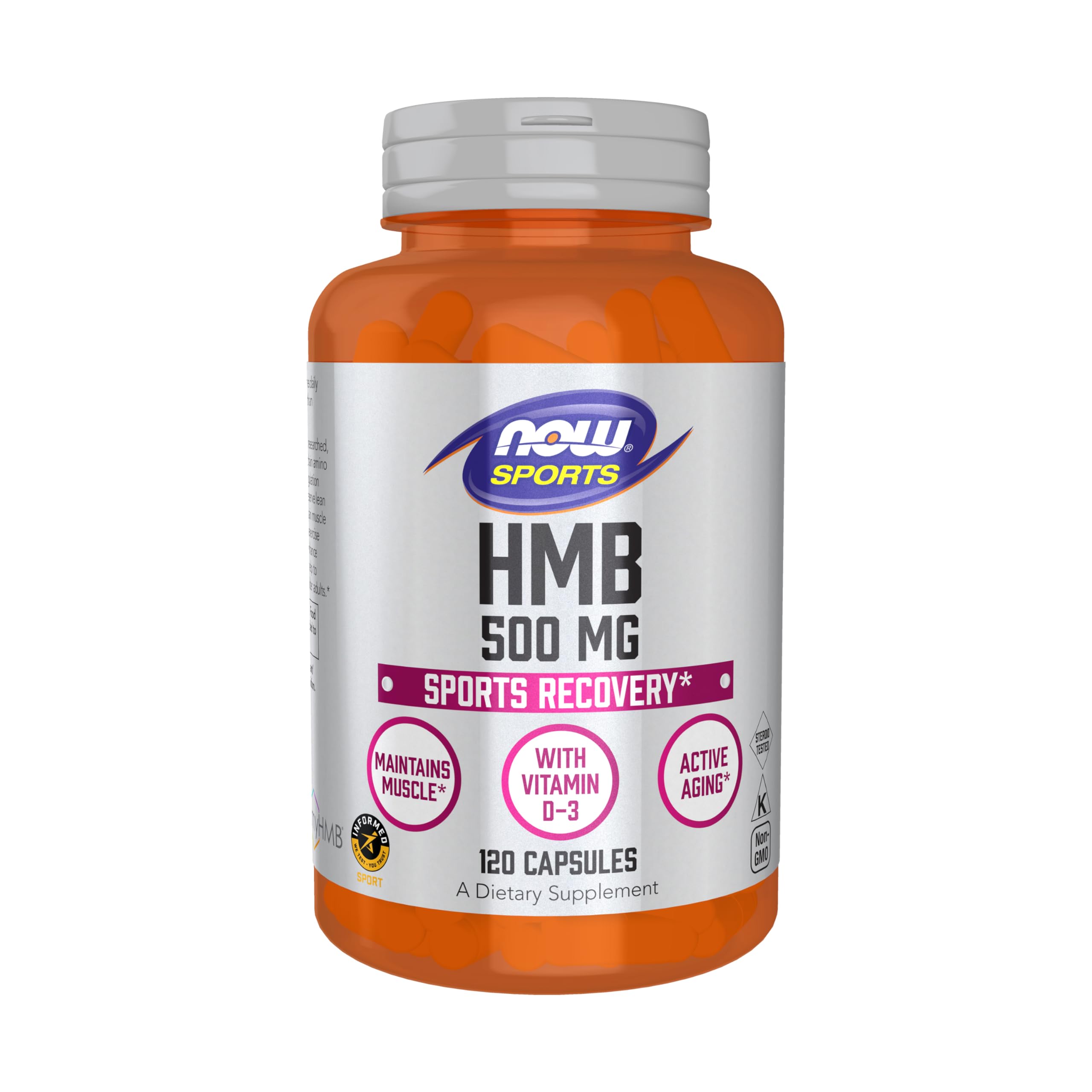 NOW Foods HMB, bouteille de capsules, soutien potentiel à la masse maigre pendant l'entraînement.