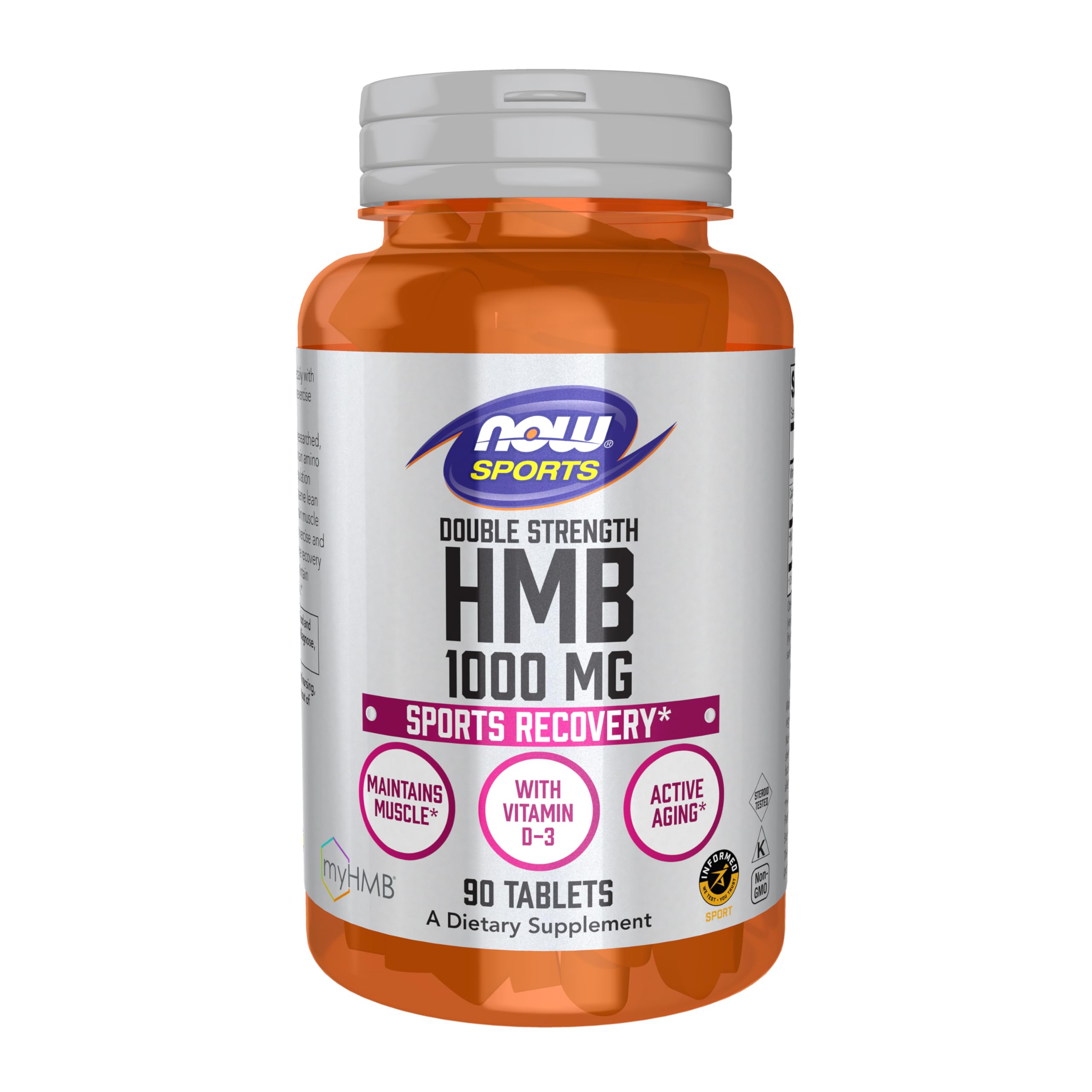 NOW Foods HMB Double Strength en bouteille, soutien potentiel de la masse musculaire lors de l’entraînement.