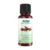 NOW Foods huile essentielle girofle bio – bouteille 1 oz, parfum chaleureux et réconfortant.