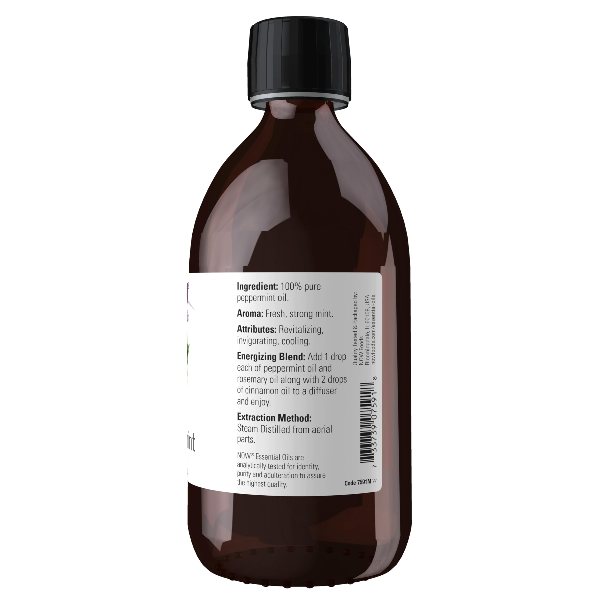 NOW Foods huile menthe avec bouchon sécurité enfant pour usage domestique sûr