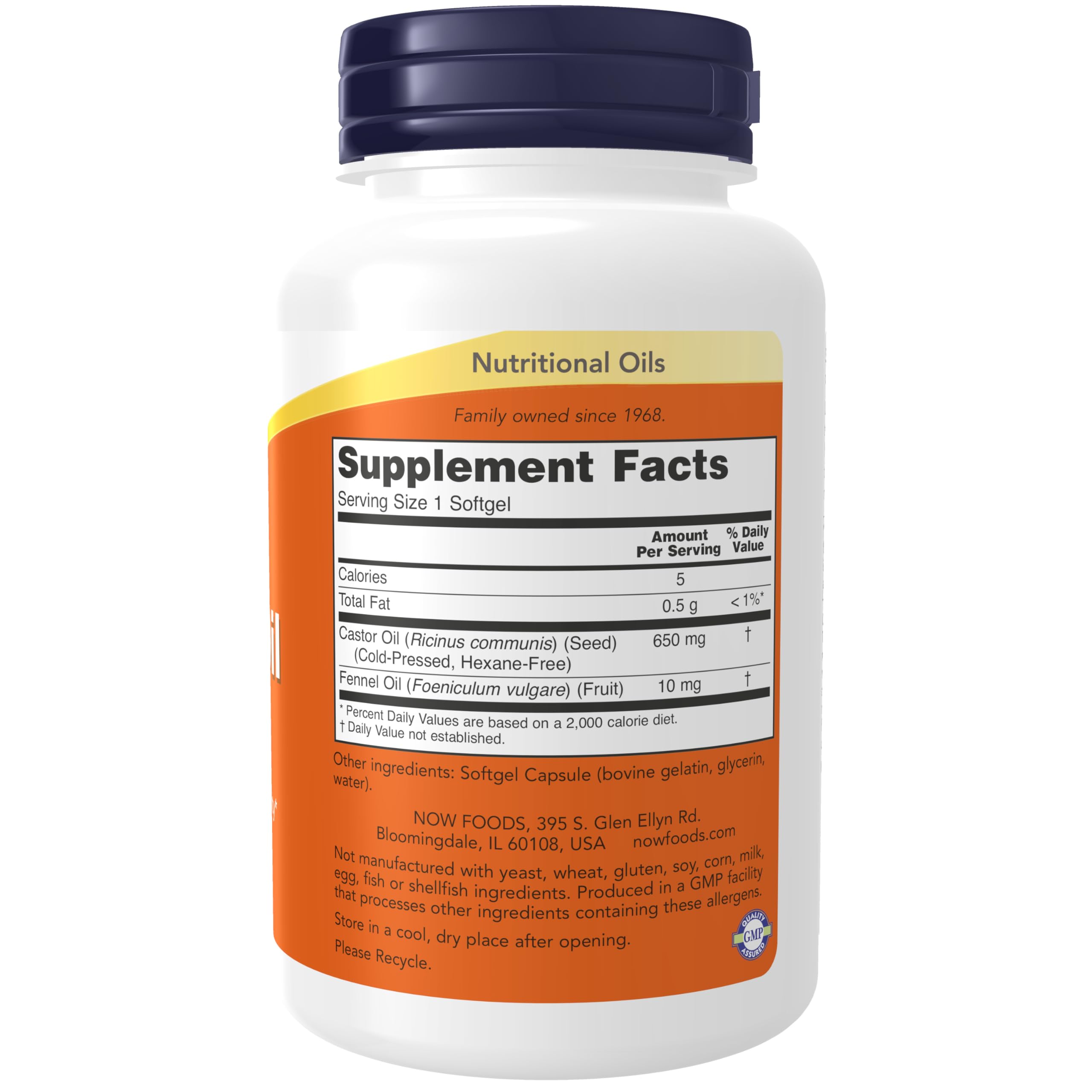 NOW Foods huile de ricin 650 mg, capsules molles faciles à avaler.
