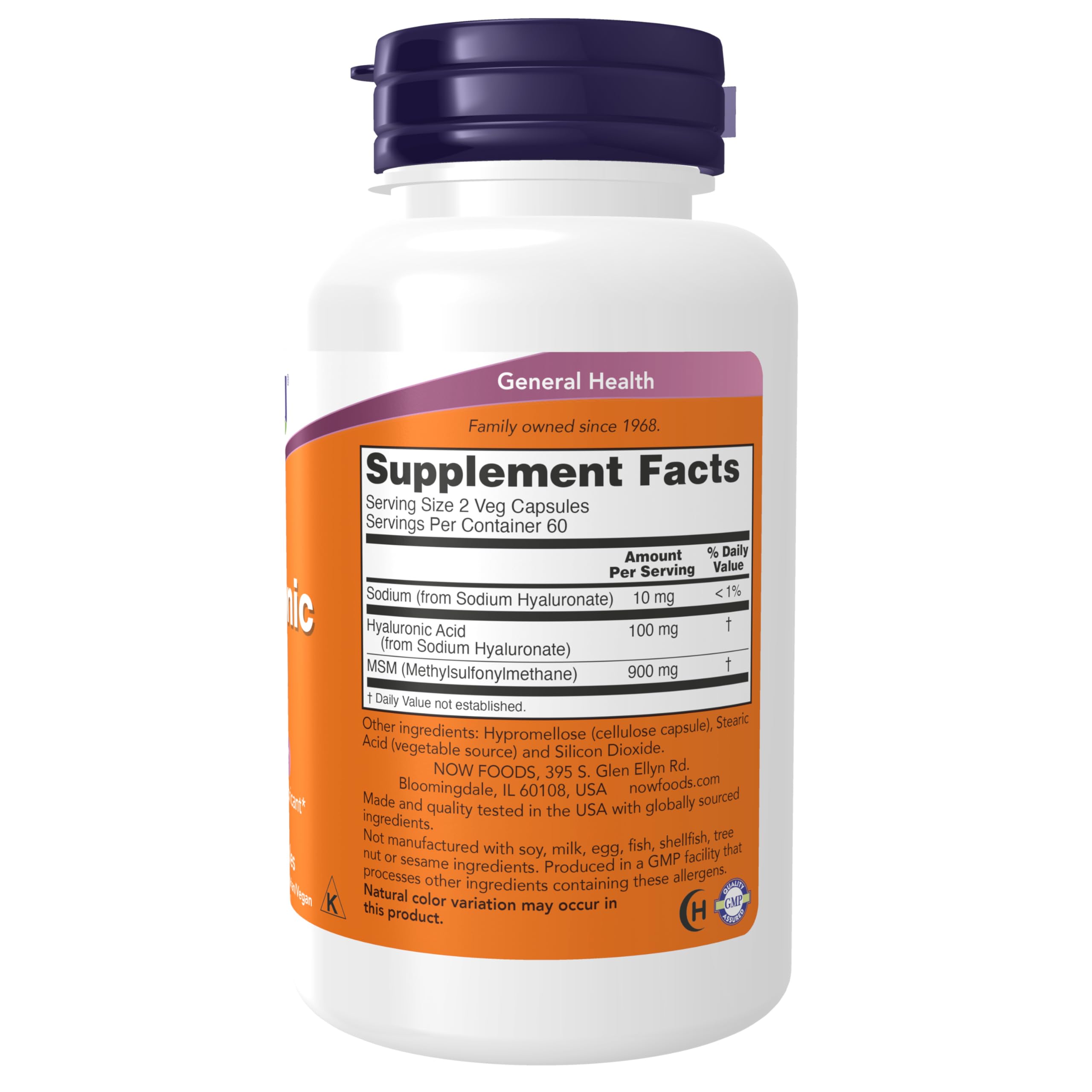 NOW Foods Hyaluronique Acide MSM, capsules végétales, facilité de prise quotidienne