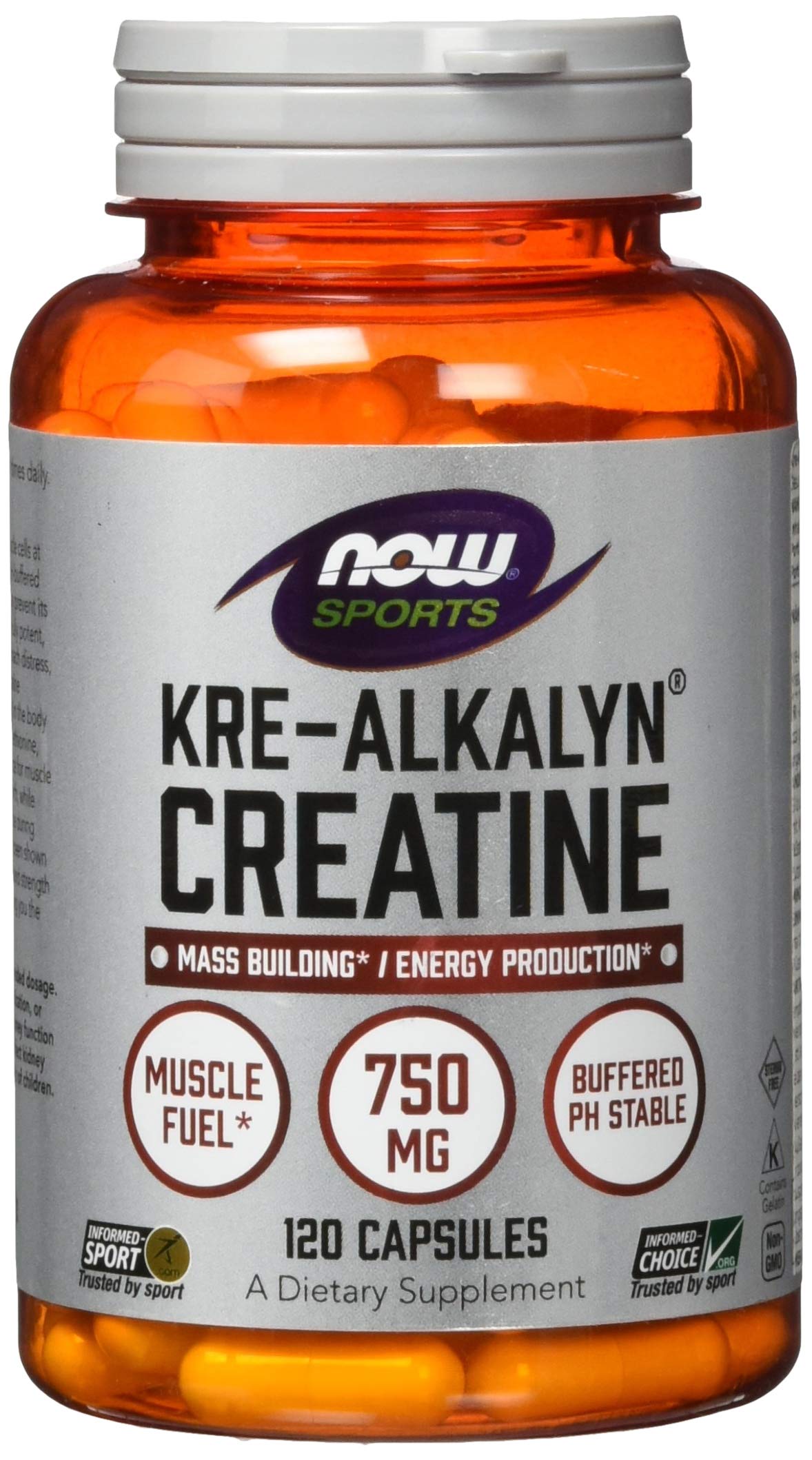 NOW Foods Kre-Alkalyn Créatine — bouteille visible, formulation stable pour l'entraînement.