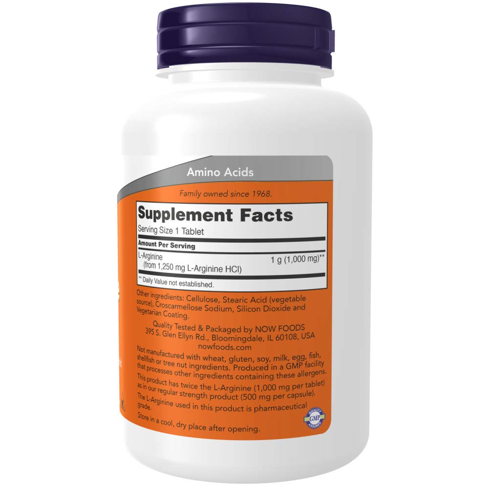 NOW Foods L-Arginine 1000mg – étiquette, non-OGM et certifiée kasher.