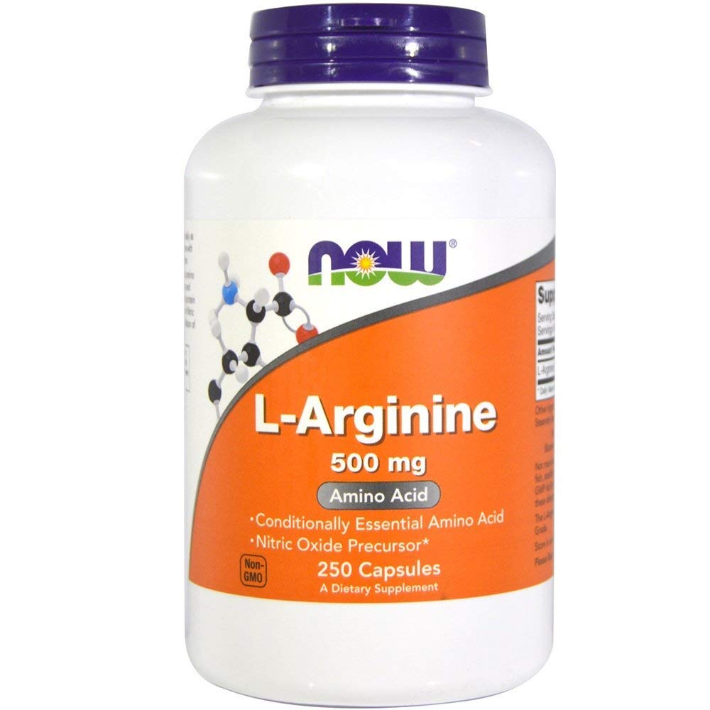 NOW Foods L-Arginine 500 mg gélules, étiquette lisible et informations utiles