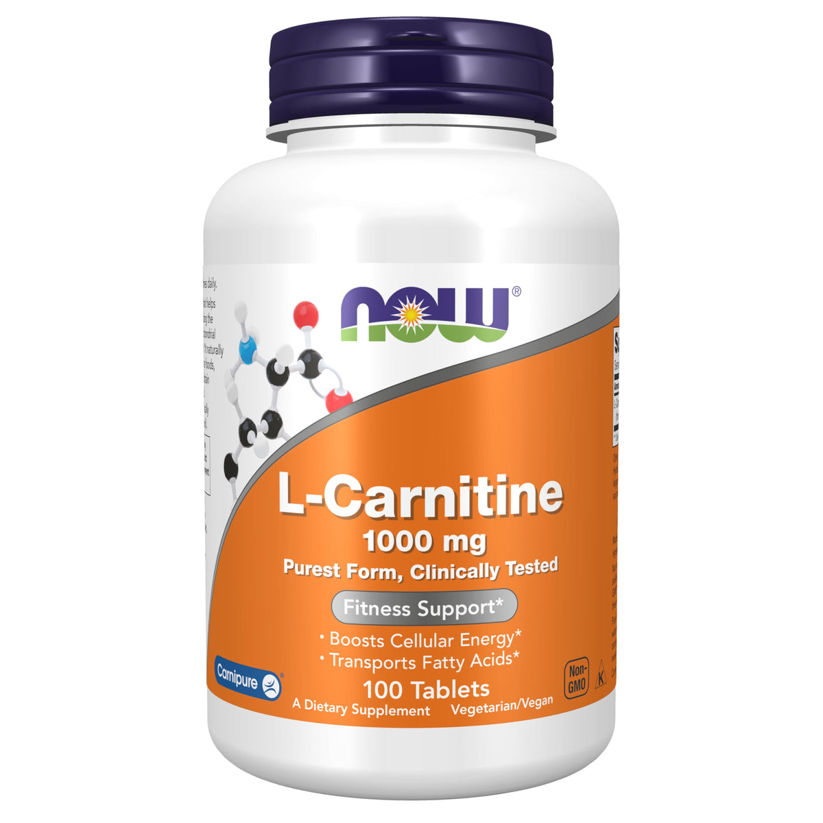 NOW Foods L-Carnitine 1000 mg emballage clair facilitant le dosage quotidien.