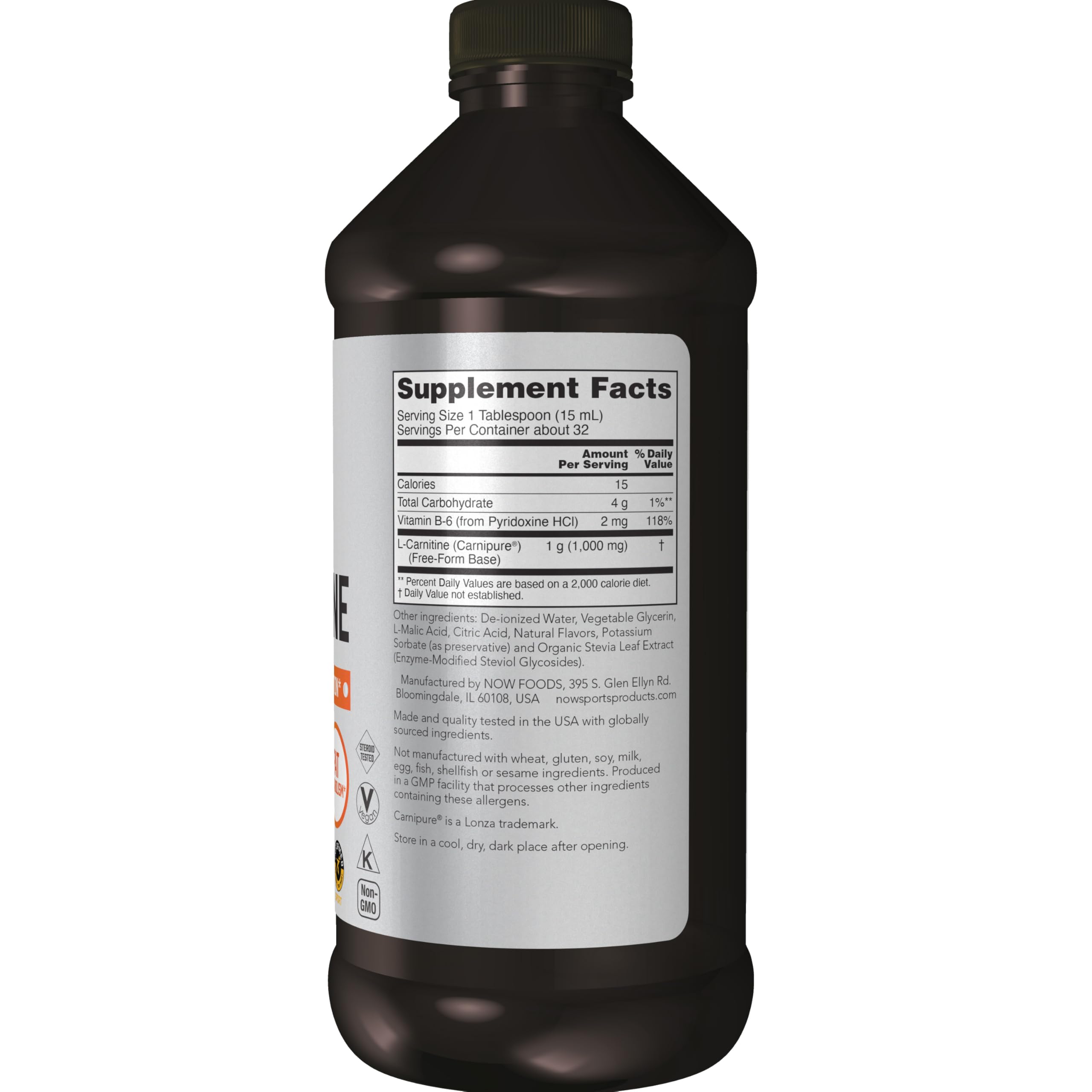 Versement pratique NOW Foods L-Carnitine Liquide 1000 mg pour prise rapide