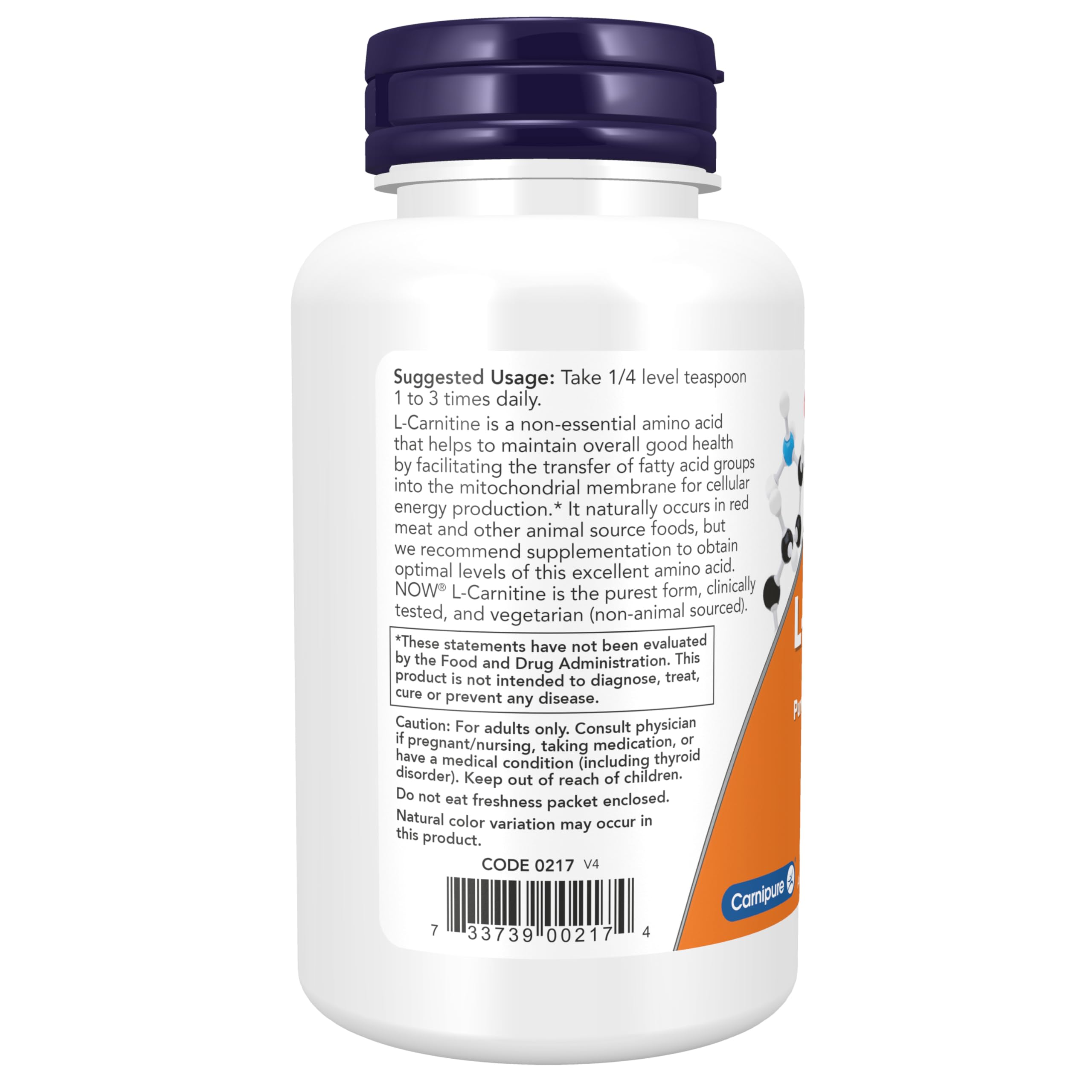 NOW Foods L-Carnitine Tartrate Poudre texture pure et facile à dissoudre