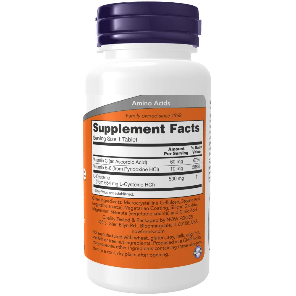 NOW Foods L-Cystéine 500 mg tablettes en boîte privilégie peau et cheveux