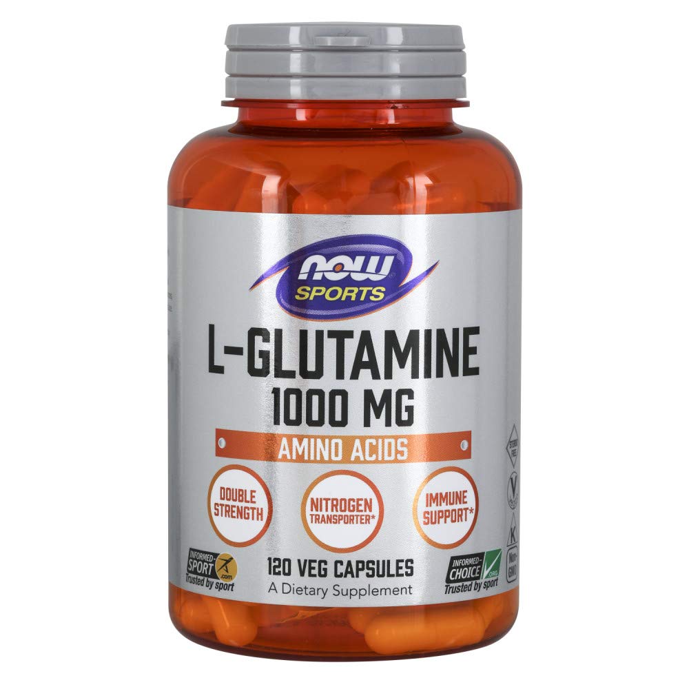 NOW Foods L-Glutamine — Bouteille 1000 mg pour un apport quotidien pratique.