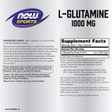 NOW Foods L-Glutamine — Étiquette claire affichant le nom et le dosage.