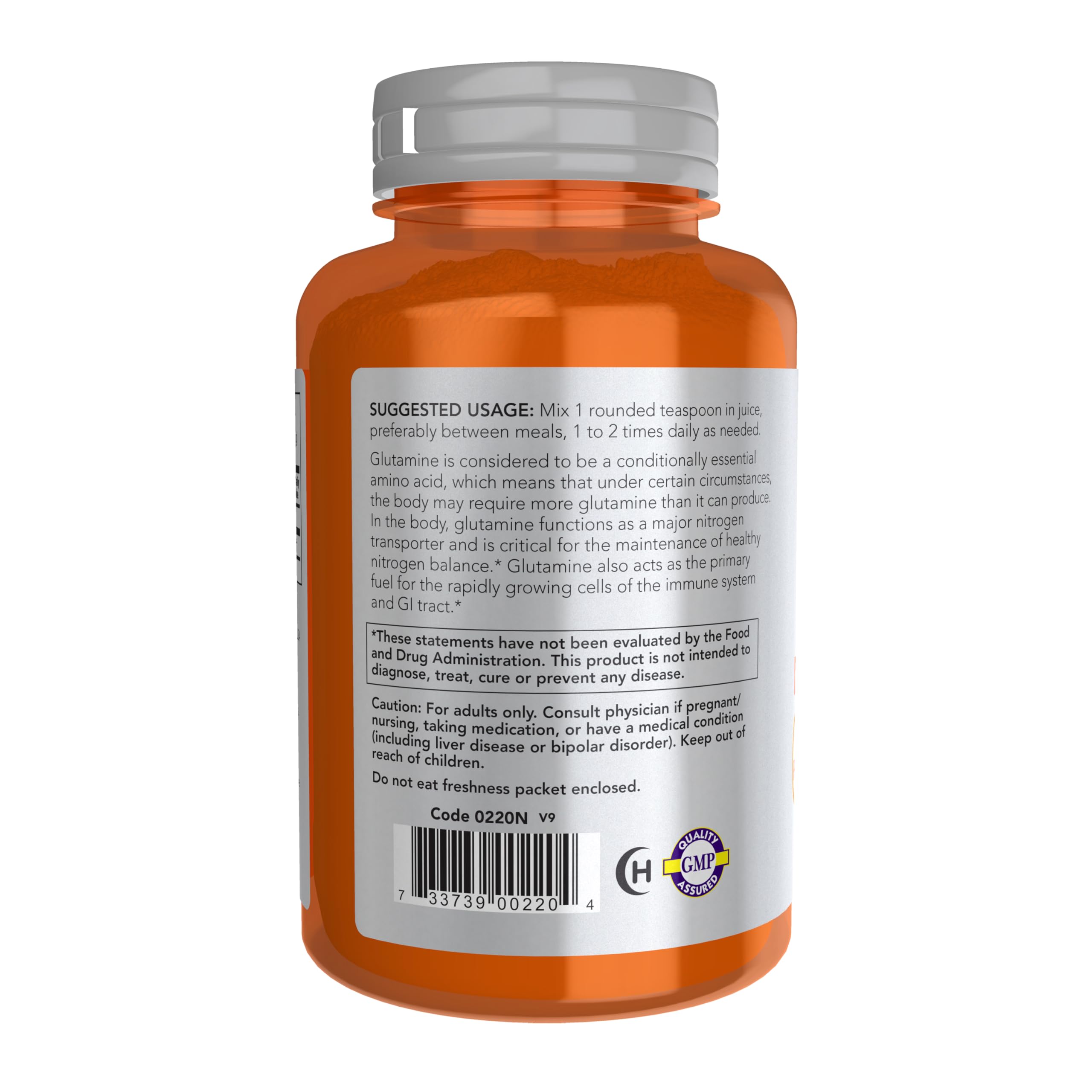 NOW Foods L-Glutamine Pure en poudre, doseur inclus, idéal pour un mélange simple.
