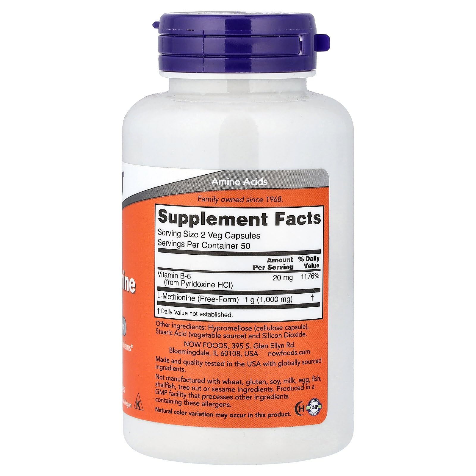 NOW Foods L-Méthionine, capsules avec vitamine B6, soutien métabolique