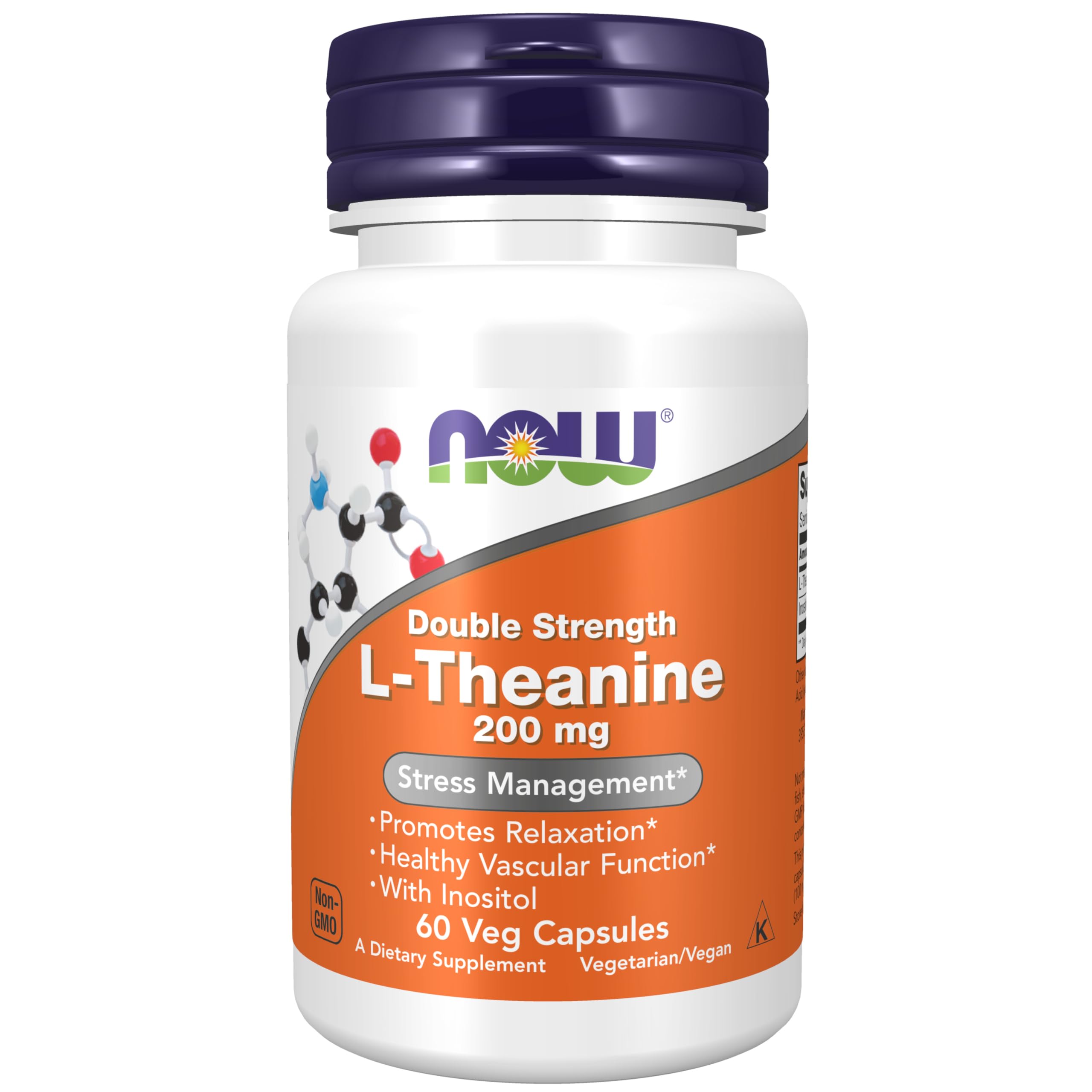 NOW Foods L-Theanine, bouteille, favorise relaxation naturelle.