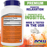 Bouteille NOW Foods L-Theanine 200 mg, 180 capsules, routine pratique.