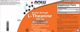 Étiquette végétalienne et sans OGM sur NOW Foods L-Theanine 200 mg.