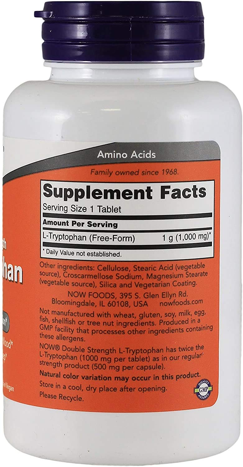 NOW Foods L-Tryptophane, emballage compact, pratique pour la routine quotidienne.