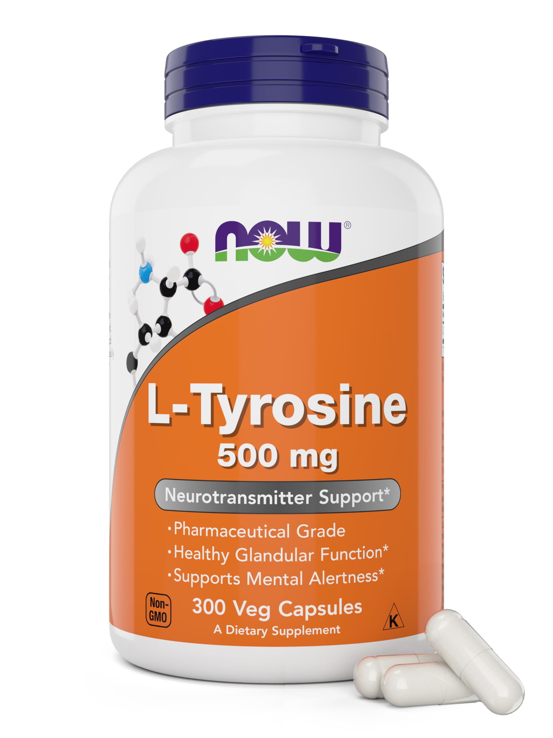 NOW Foods L-Tyrosine 500 mg gélules 300 — soutien potentiel à l'attention mentale.